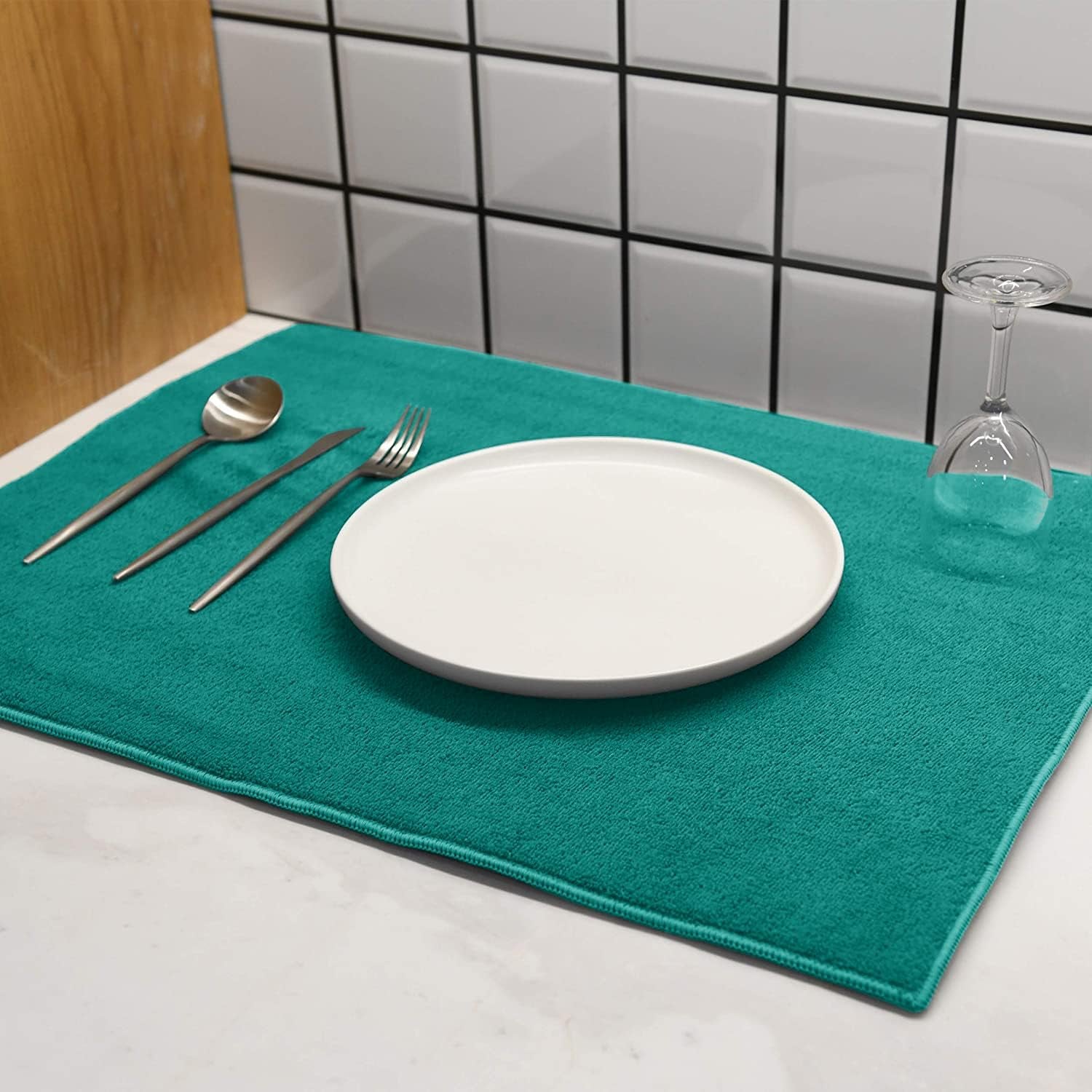 LUCKISS Microfiber Dish Drying Mat Reversible - 2 Pack Super Absorbent Drying Pad, Dish Drainer Mat for Kitchen Counter, 16 X 18 Inch