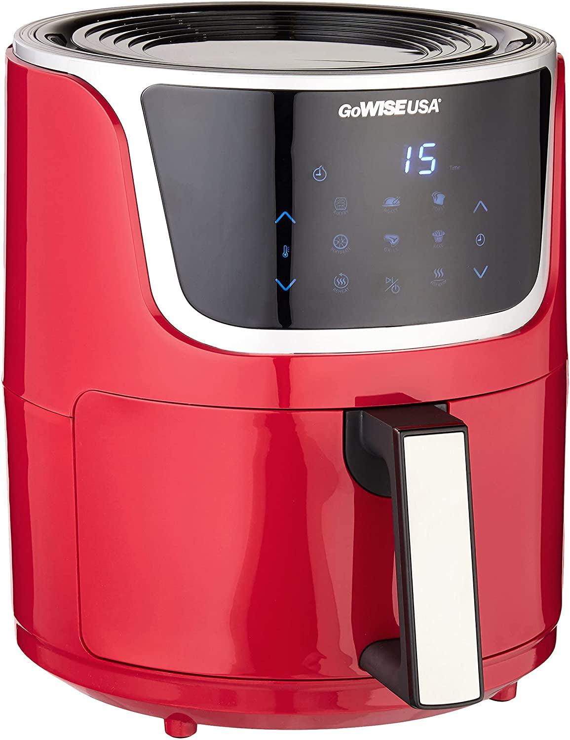 Gowise USA GW22957 7-Quart Electric Air Fryer with Dehydrator & 3 Stackable Racks, Digital Touchscreen with 8 Functions + Recipes, 7.0-Qt, Red/Silver