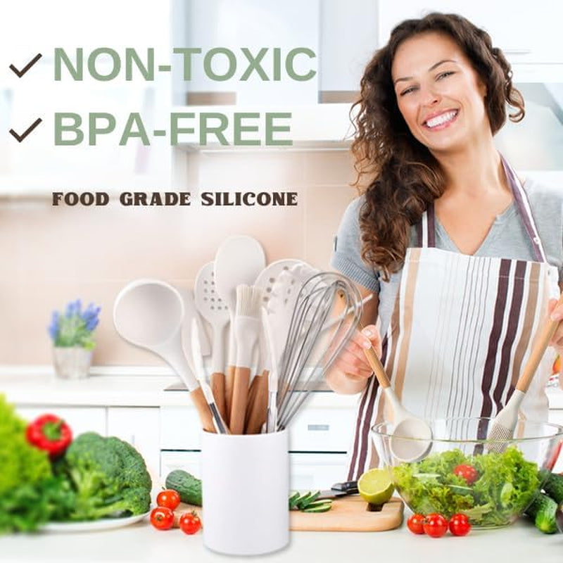 Silicone Cooking Utensils Set White – 11 Pcs Silicone Spatula Sets for Cooking | Heat-Resistant, Bpa-Free Kitchen Utensils Set for Cooking & Baking | Non Toxic Cooking Utensils Set with Utensil Holder