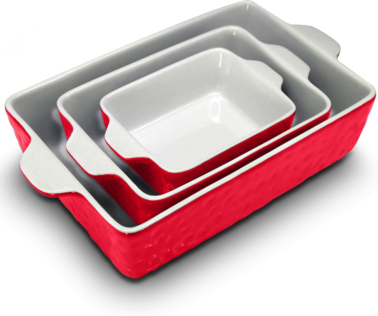 Nutrichef 3-Piece Nonstick Ceramic Bakeware Set - PFOA PFOS PTFE Free Baking Tray Set W/Odor-Free Ceramic Non-Stick Coating, 446°F Oven Safe Microwave/Dishwasher Safe Rectangular Baking Pan NCCREX3