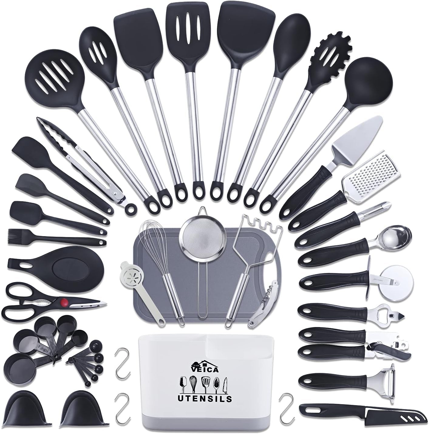 Kithcen Utensil Set 46 Cooking Utensils Nylon and Stainless Steel Utensils Kitchen Tool Set,Baking Set Kitchen Set Spatula Set Kitchen Gadgets Kitchen Tools Kitchen Accessories Black