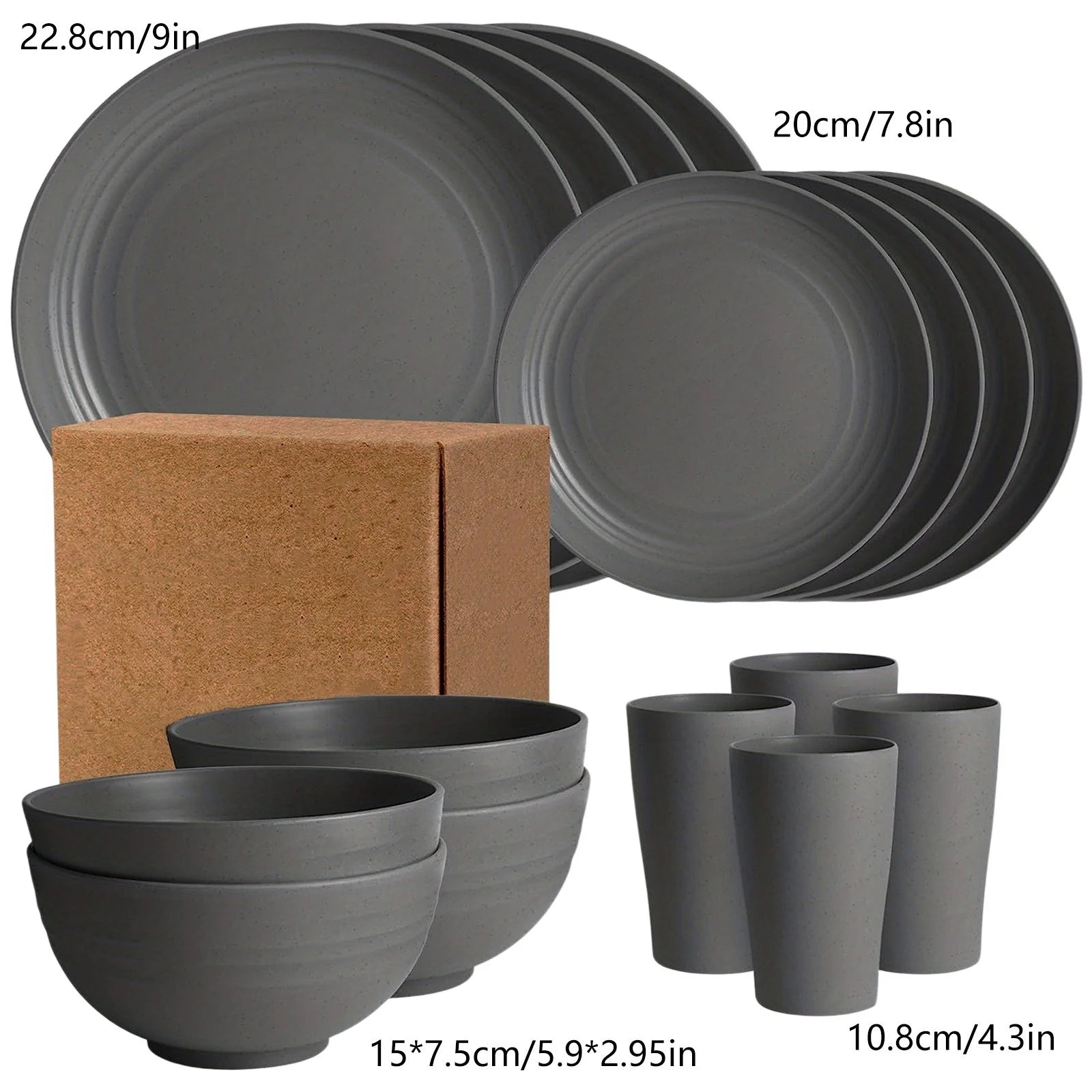 WNEXOPE 16-Piece Plastic Tableware Set - Durable, Stylish, and Easy to Clean for Everyday Use - White, Black, Gray