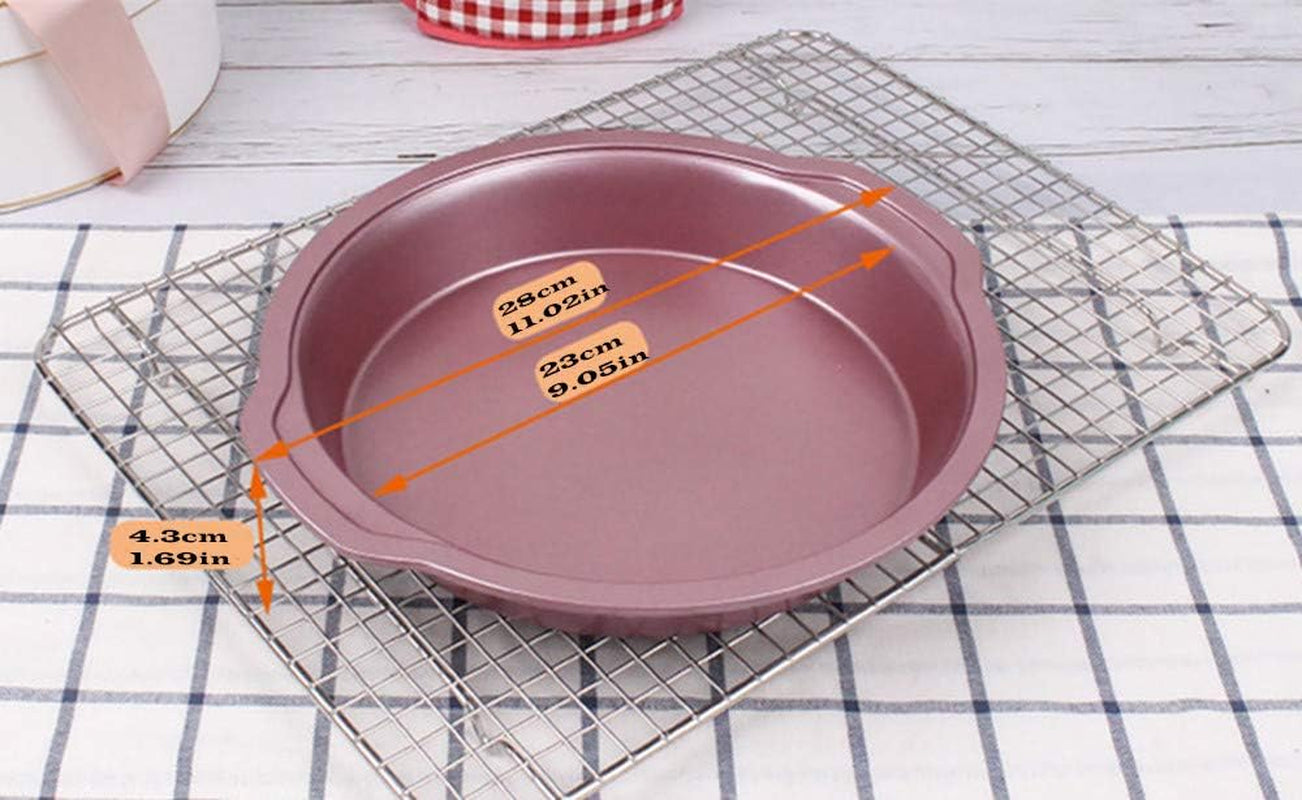 Falytemow Pizza Pan Non-Stick Bakeware Mold round Deep Dish Heavy Duty Steel Pizza Tray with Easy Grip Handle 9 Inch Diameter Champagne Pink