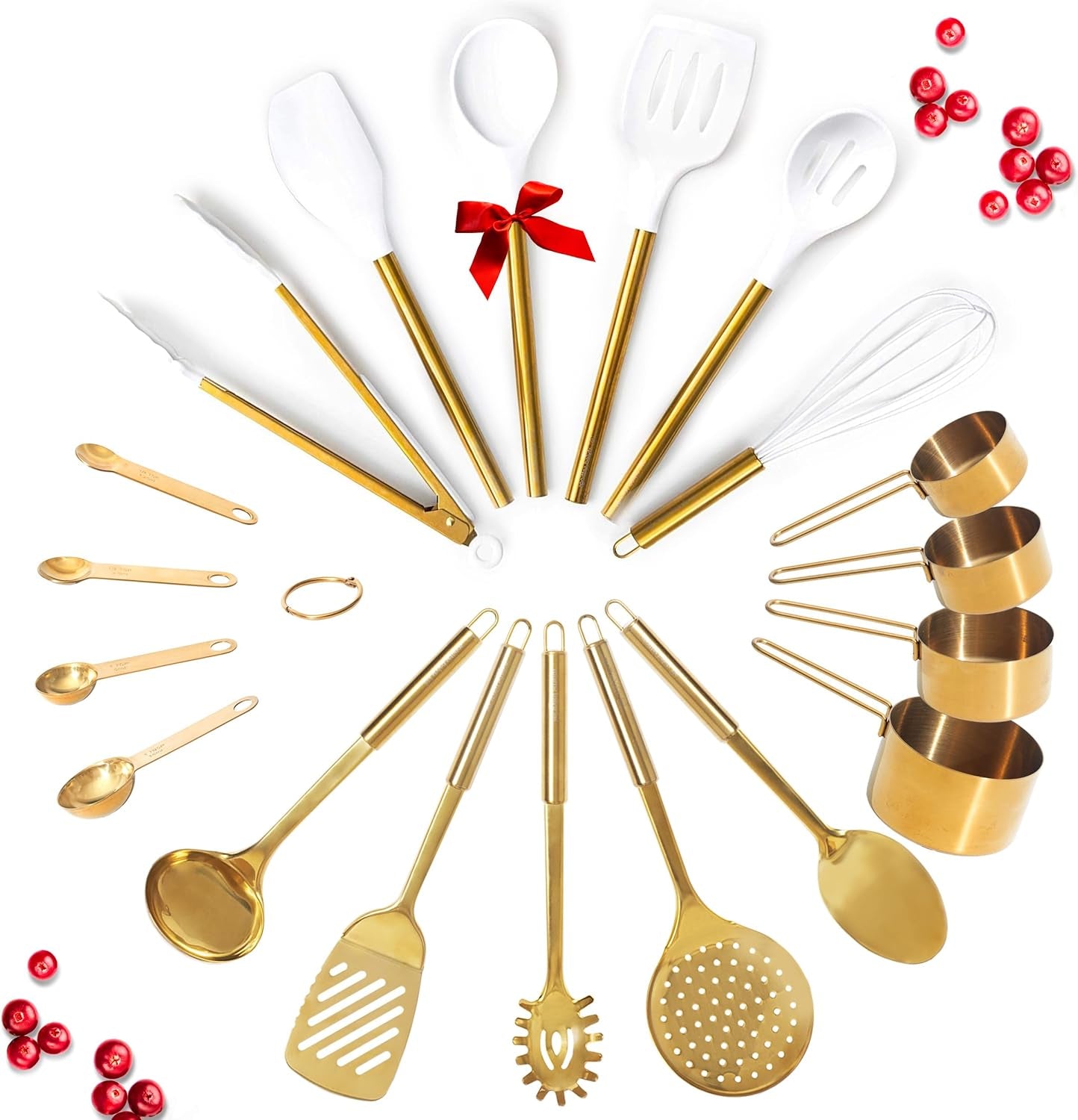 Gold Cooking Utensils with Measuring Cups and Spoons Set - 13-Piece Luxury Gold Kitchen Accessories Includes Metal Measuring Cups and Spoons for Baking, Cooking, and Elegant Kitchen Decor