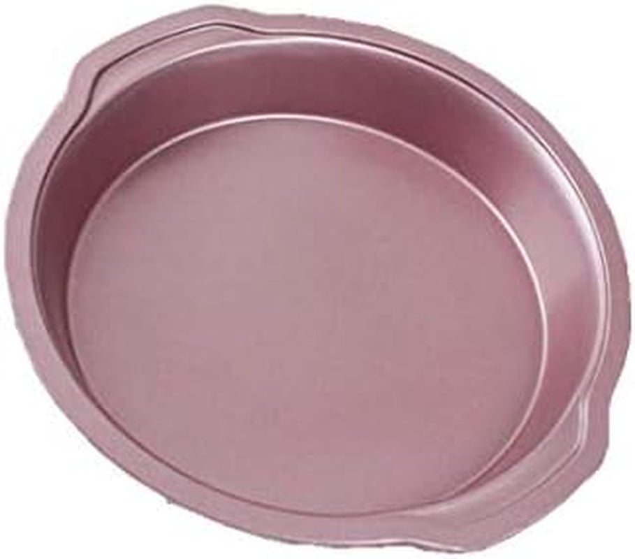 Falytemow Pizza Pan Non-Stick Bakeware Mold round Deep Dish Heavy Duty Steel Pizza Tray with Easy Grip Handle 9 Inch Diameter Champagne Pink