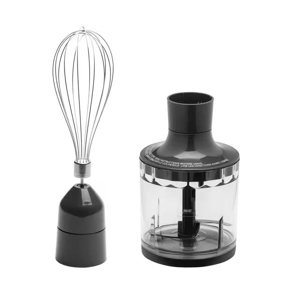 2-Speed Stainless Steel Immersion Hand Blender with Whisk, Blending, and Chopping Jar Attachments
