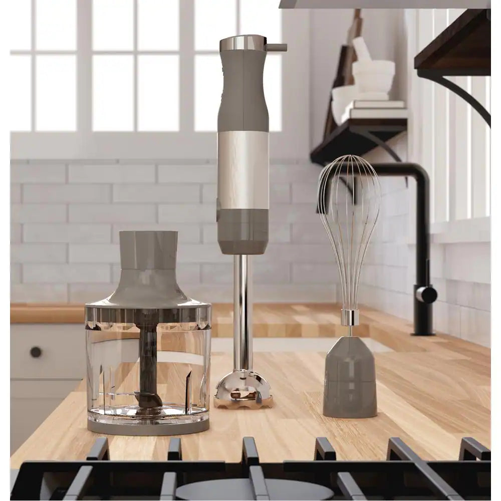 2-Speed Stainless Steel Immersion Hand Blender with Whisk, Blending, and Chopping Jar Attachments