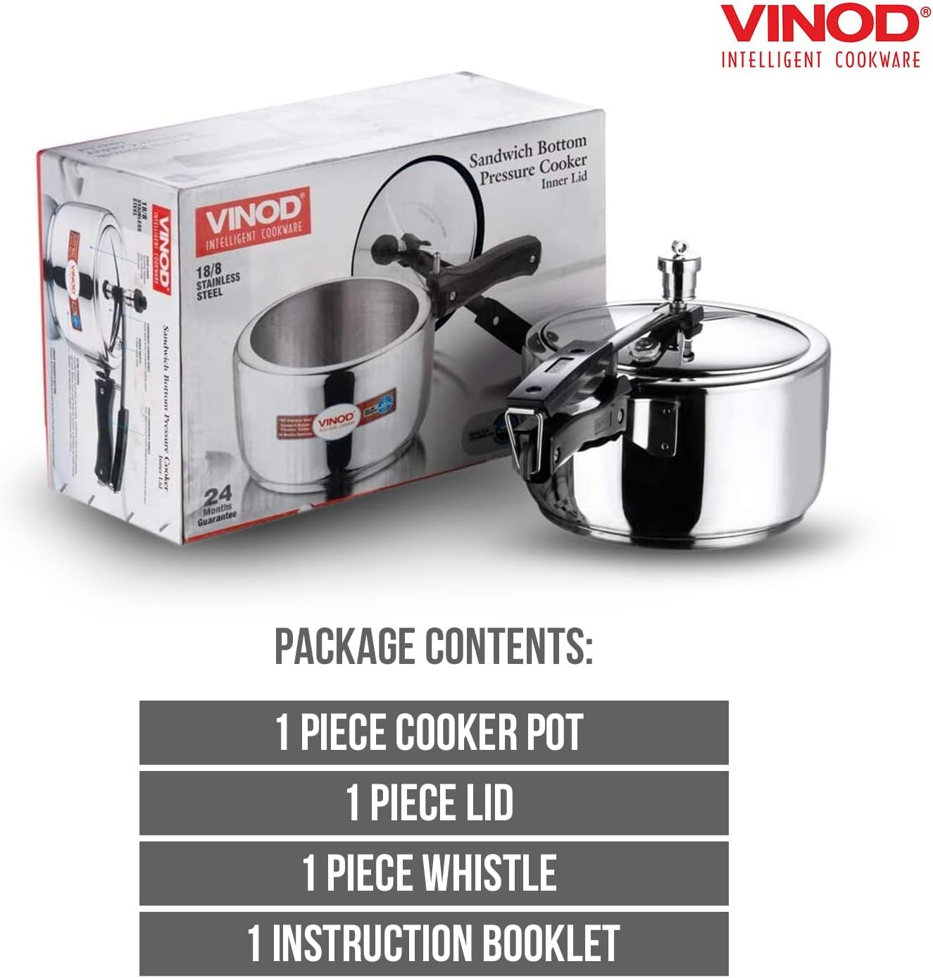 Vinod Pressure Cooker Stainless Steel – Inner Lid - 3 Liter – Sandwich Bottom – Indian Pressure Cooker – Induction Friendly Cooker – Best Used for Indian Cooking, Soups, and Rice Recipes, Quinoa