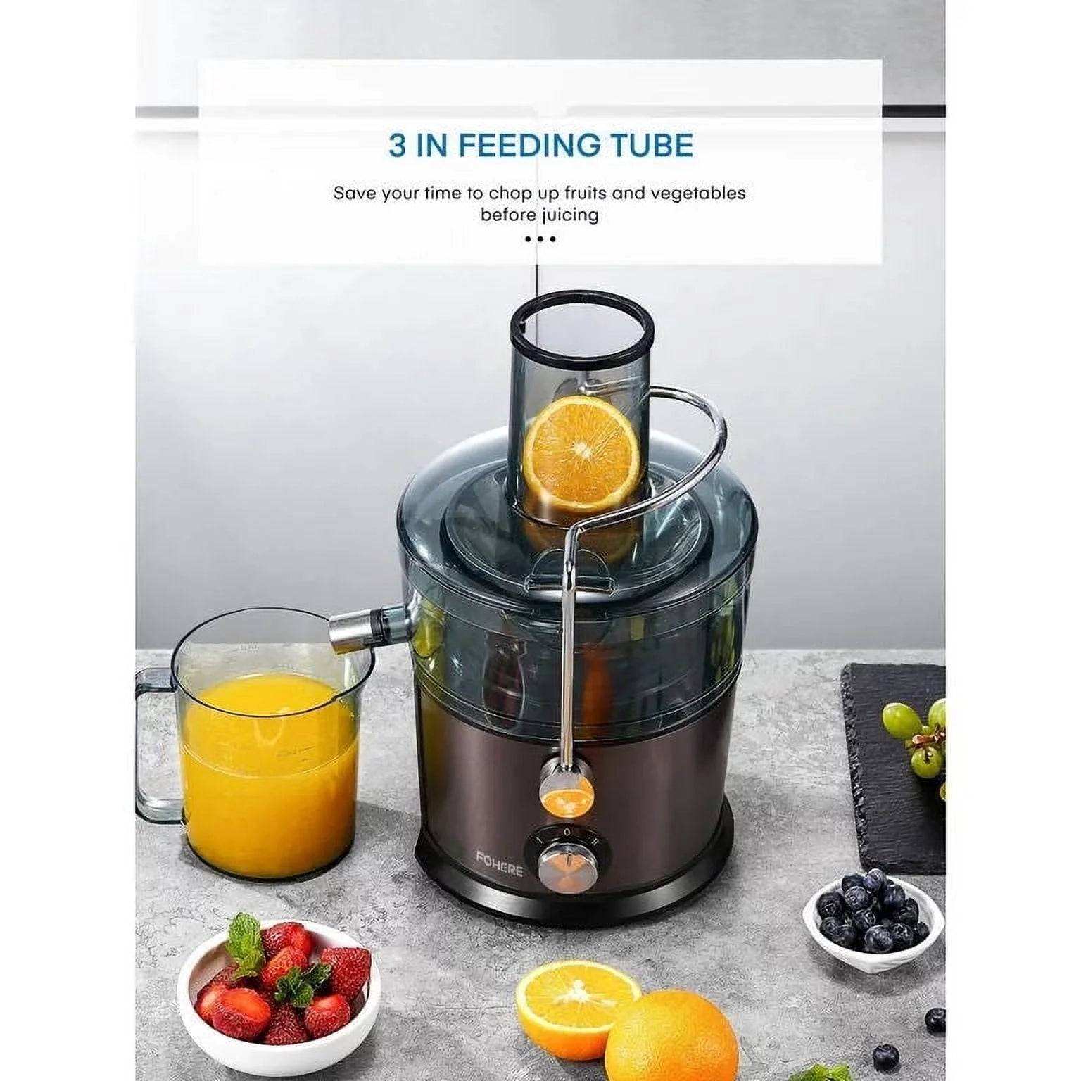 Juicer Machines , Max 1200W Centrifugal Juicer Extractor with 3-Inch Wide Feed Chute & Anti-Drip for Fruit and Vegetable, Stainless Steel, 800W