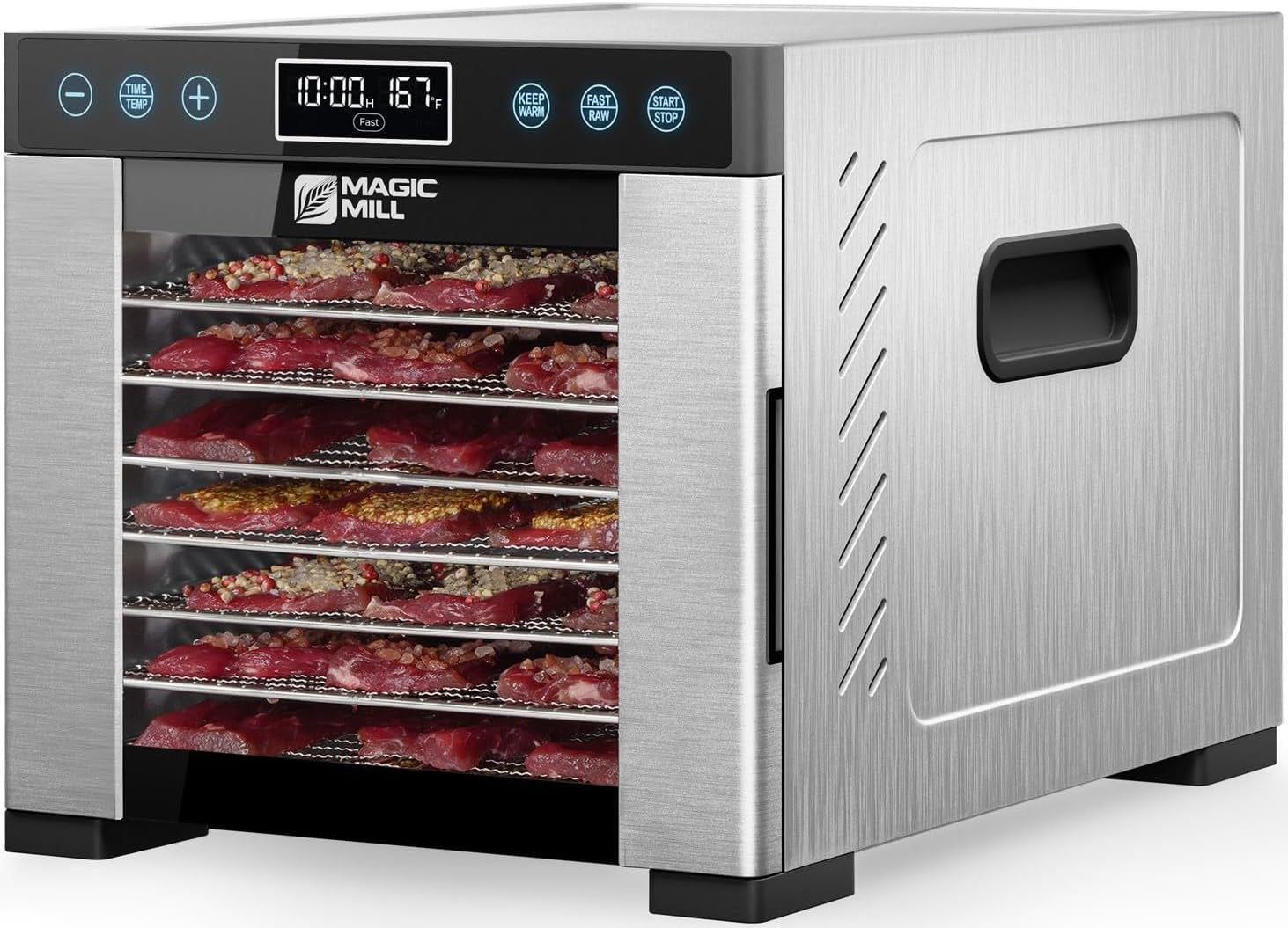 Magic Mill Pro Food Dehydrator Machine | 7 XL Stainless Steel Trays | Dryer for Jerky, Dog Treats, Herb, Meat, Beef, Fruit | Keep Warm Function, Digital Timer and Temperature Control, ETL Approved