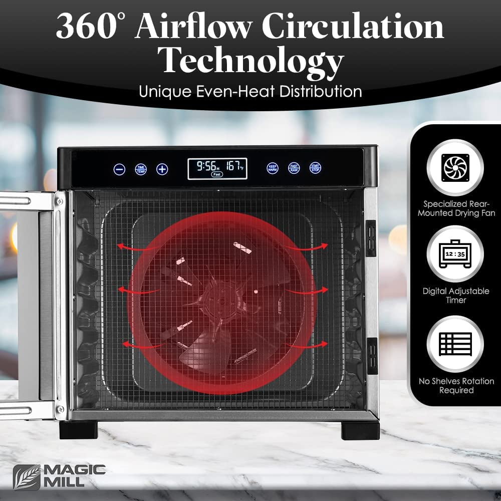 Magic Mill Pro Food Dehydrator Machine | 7 XL Stainless Steel Trays | Dryer for Jerky, Dog Treats, Herb, Meat, Beef, Fruit | Keep Warm Function, Digital Timer and Temperature Control, ETL Approved