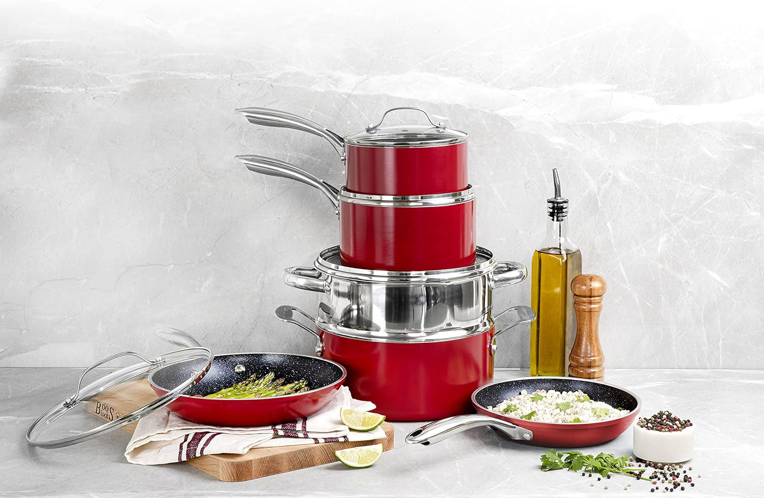Granitestone Cookware Set, Large, Red