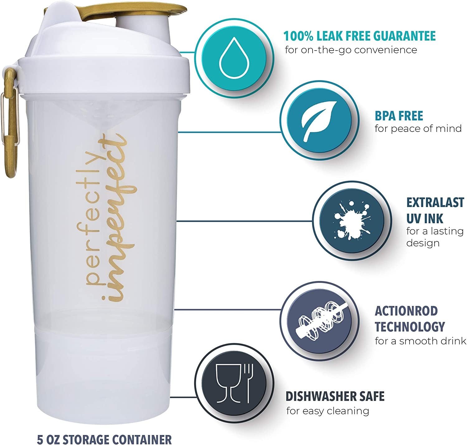 Smartshake Shaker Bottle with Motivational Quotes | 27 Ounce Protein Shaker Cupwith Mixer Net | Attachable Container Storage for Protein or Supplements | Perfect Fitness Gift | Beyoutiful - Blue