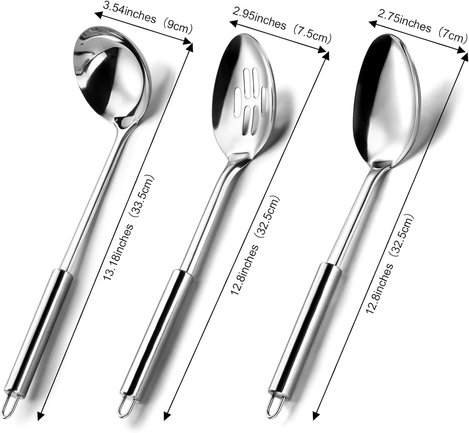 Mirdinner 3 Pcs Cooking Utensils Set, 304 Stainless Steel Kitchen Utensils, Serving Utensils Set Includes Serving Spoon, Slotted Spoon and Soup Ladle, Serving Spoons for Party, Dishwasher Safe