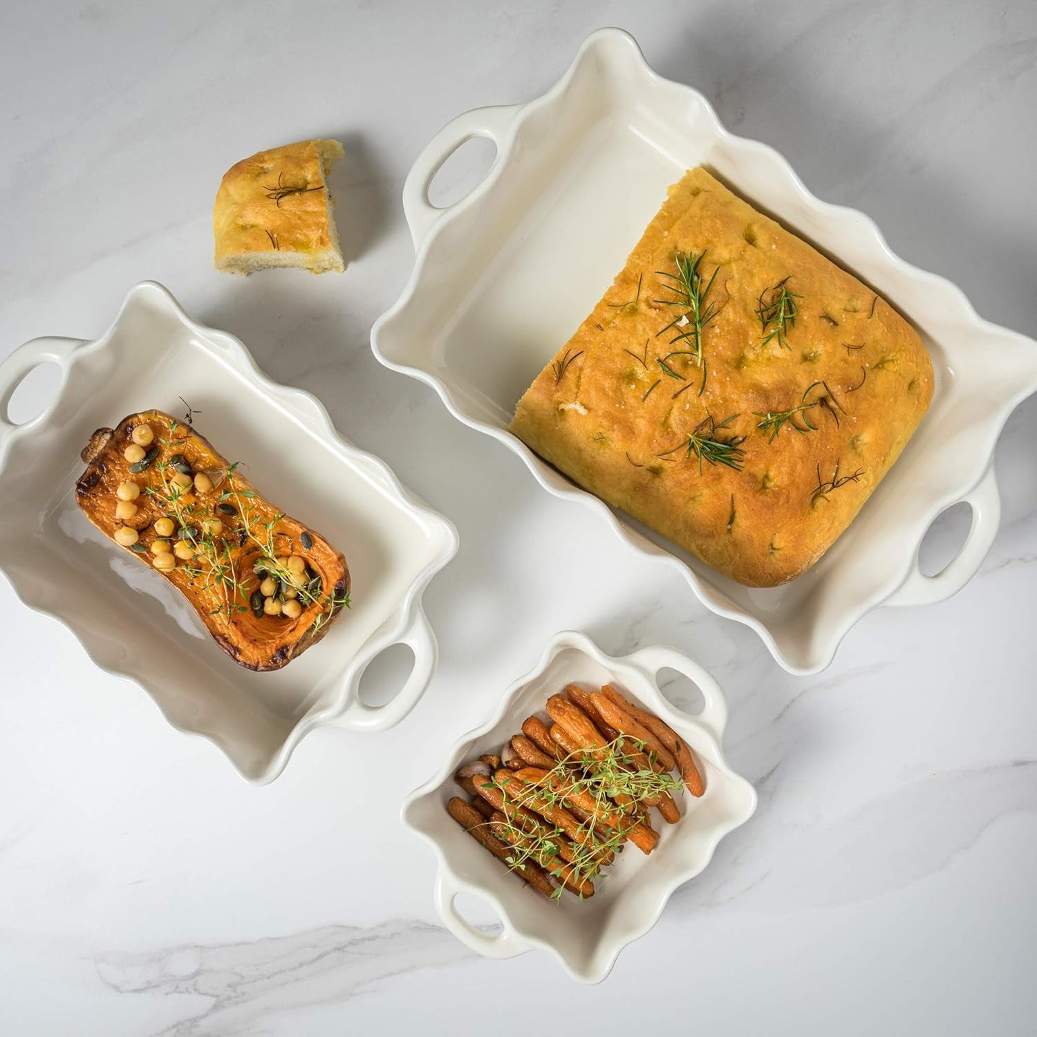 Casafina Ceramic 17.25" X 10.25" Rectangular Ruffled Baker - Cook & Host Collection, White | Oven & Dishwasher Safe Bakeware | Food Safe Glazing | Restaurant Quality Dinnerware