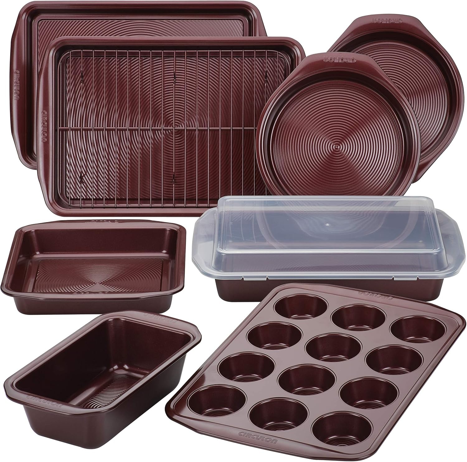 Circulon Nonstick Bakeware Set with Nonstick Cookie Sheet, Bread Pan, Bakings Pan and Cake Pans - 5 Piece, Chocolate Brown