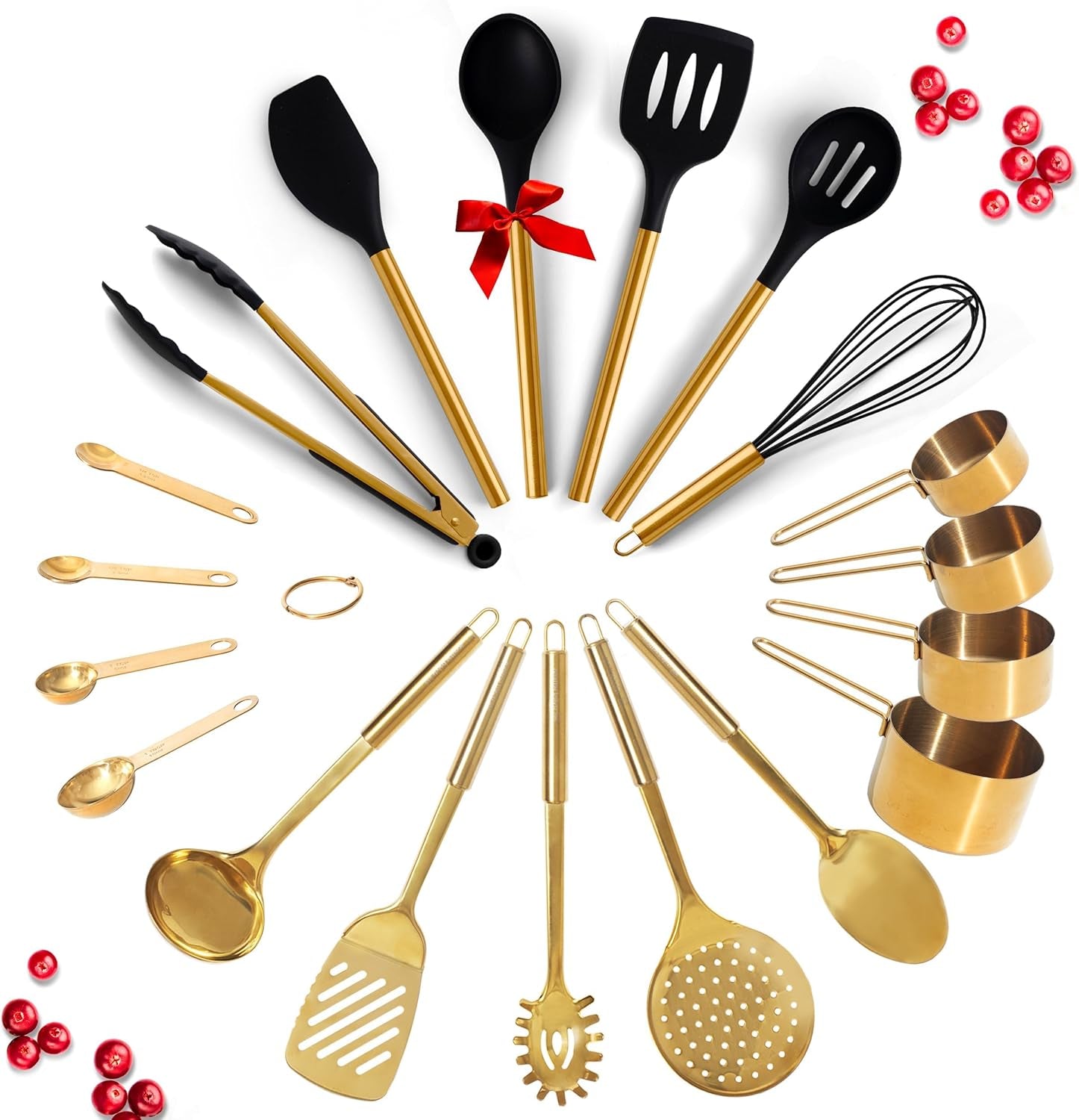 Gold Cooking Utensils with Measuring Cups and Spoons Set - 13-Piece Luxury Gold Kitchen Accessories Includes Metal Measuring Cups and Spoons for Baking, Cooking, and Elegant Kitchen Decor