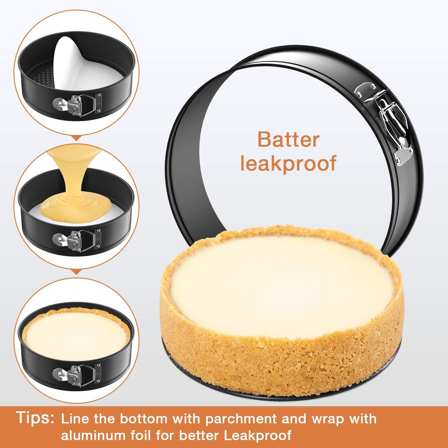 GEEKHOM Springform Pan with Removable Bottom, Nonstick & Leakproof Cheesecake Pan for Pie, Cake Molds for Baking Pizzas, Includes 50 PCS Paper Liners (7 Inch)