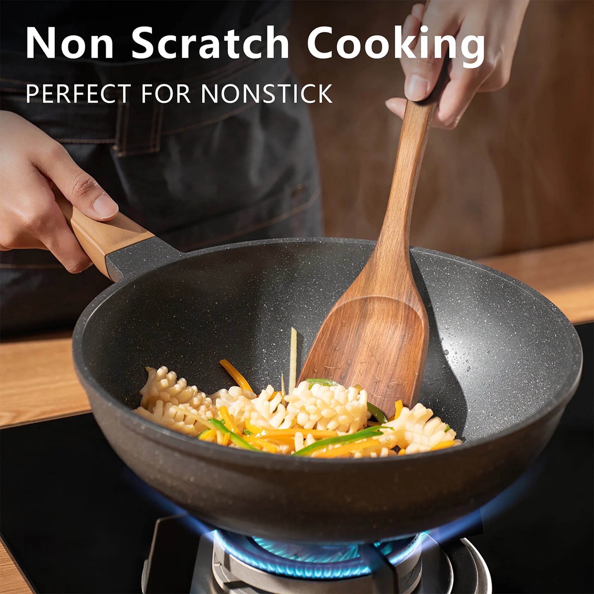 Wooden Spoons for Cooking, 10 PCS Teak Wood Cooking Utensil Set, Wooden Kitchen Utensils for Nonstick Pans & Cookware, Spoons and Spatula Set, Sturdy, Lightweight & Heat Resistant