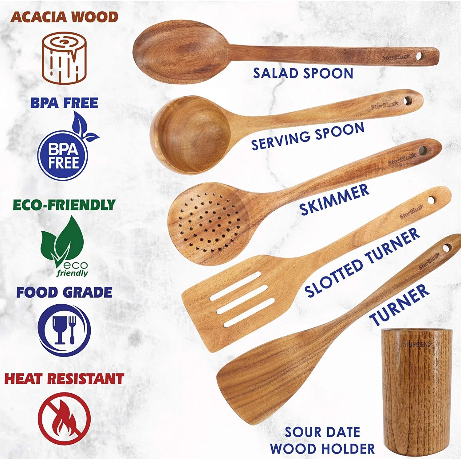 Wooden Utensils Set 6 Pcs by Starblue Made by Acacia Wood