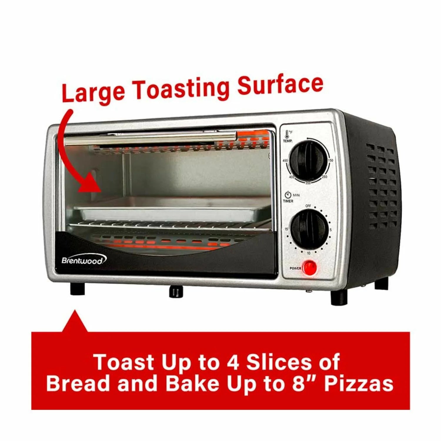 Brentwood Appliances TS-345B Stainless Steel 4 Slice Toaster Oven - Black, Silver