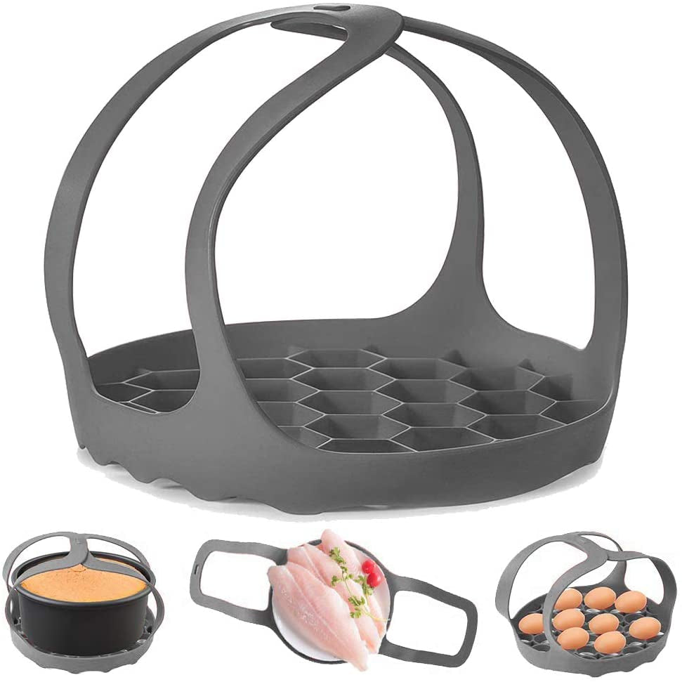 Pressure Cooker Sling, Silicone Bakeware Sling for 6 Qt/8 Qt Instant Pot, Ninja Foodi and Multi-Function Cooker Anti-Scalding Bakeware Lifter Steamer Rack, Bpa-Free Silicone Egg Steamer Rack (Gray)