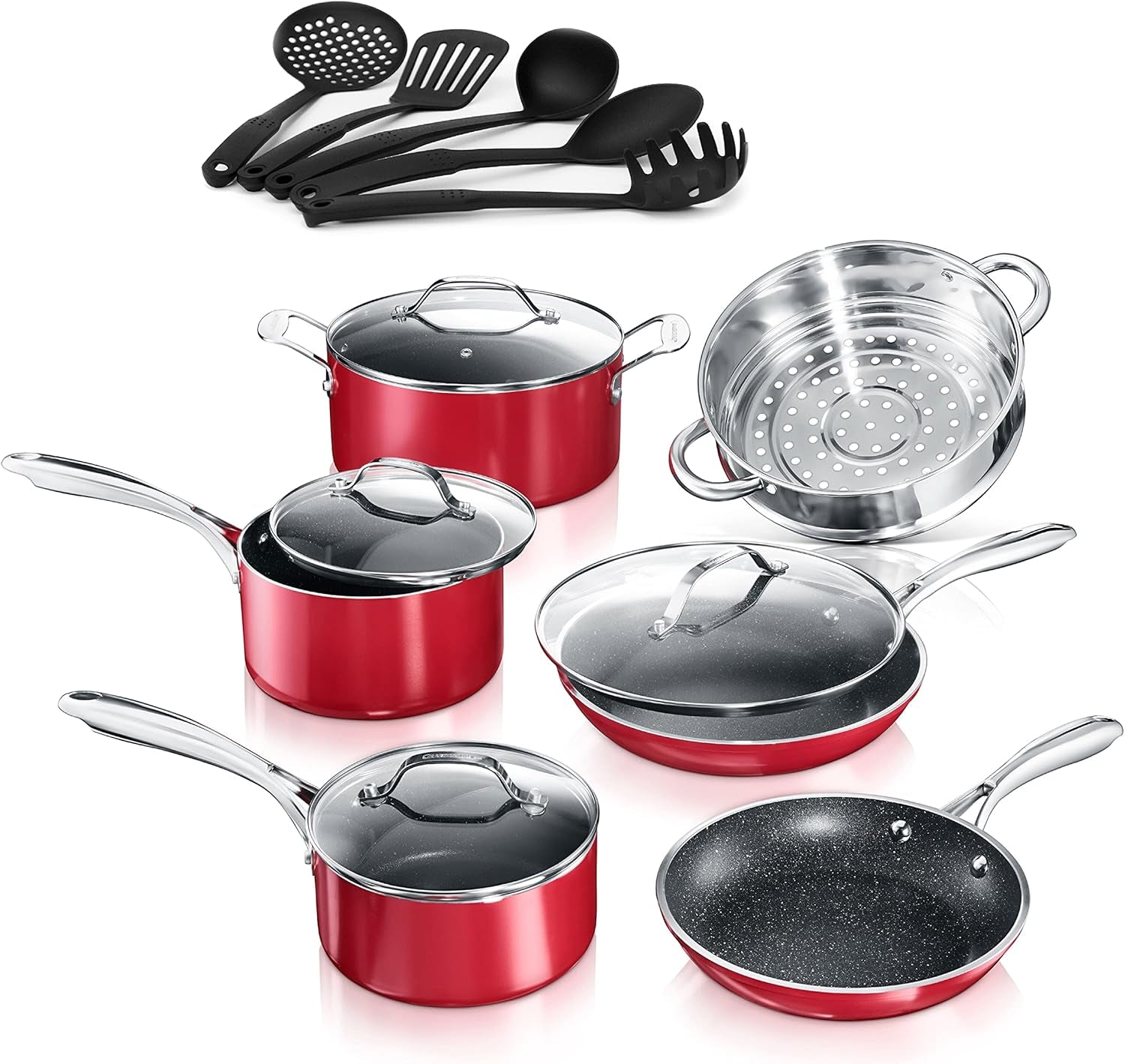 Granitestone 10-Piece Non-Stick Ultra Durable, Mineral & Granite Coated Scratch Proof Cookware Set + 5 Piece Utensil Set, Oven and Dishwasher Safe, PFOA Free Pots and Pans