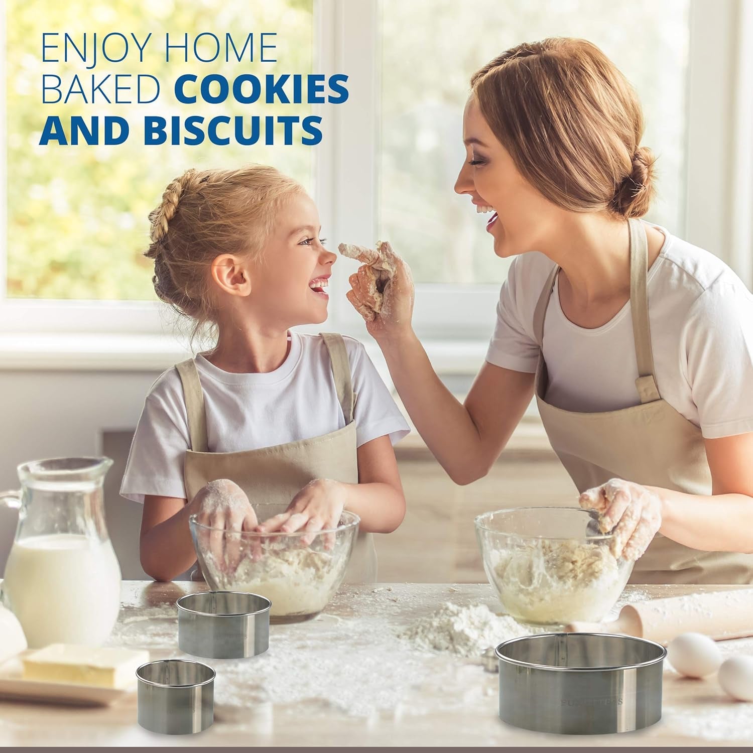 Cookie Cutter Set, 4 Pc. Kit, Measuring 2'', 3'', 4'' and 5'', round Metal Baking Rings for Pastry, Biscuits, and Dough Cutting, Heavy Duty and Reusable, Multiple Sizes