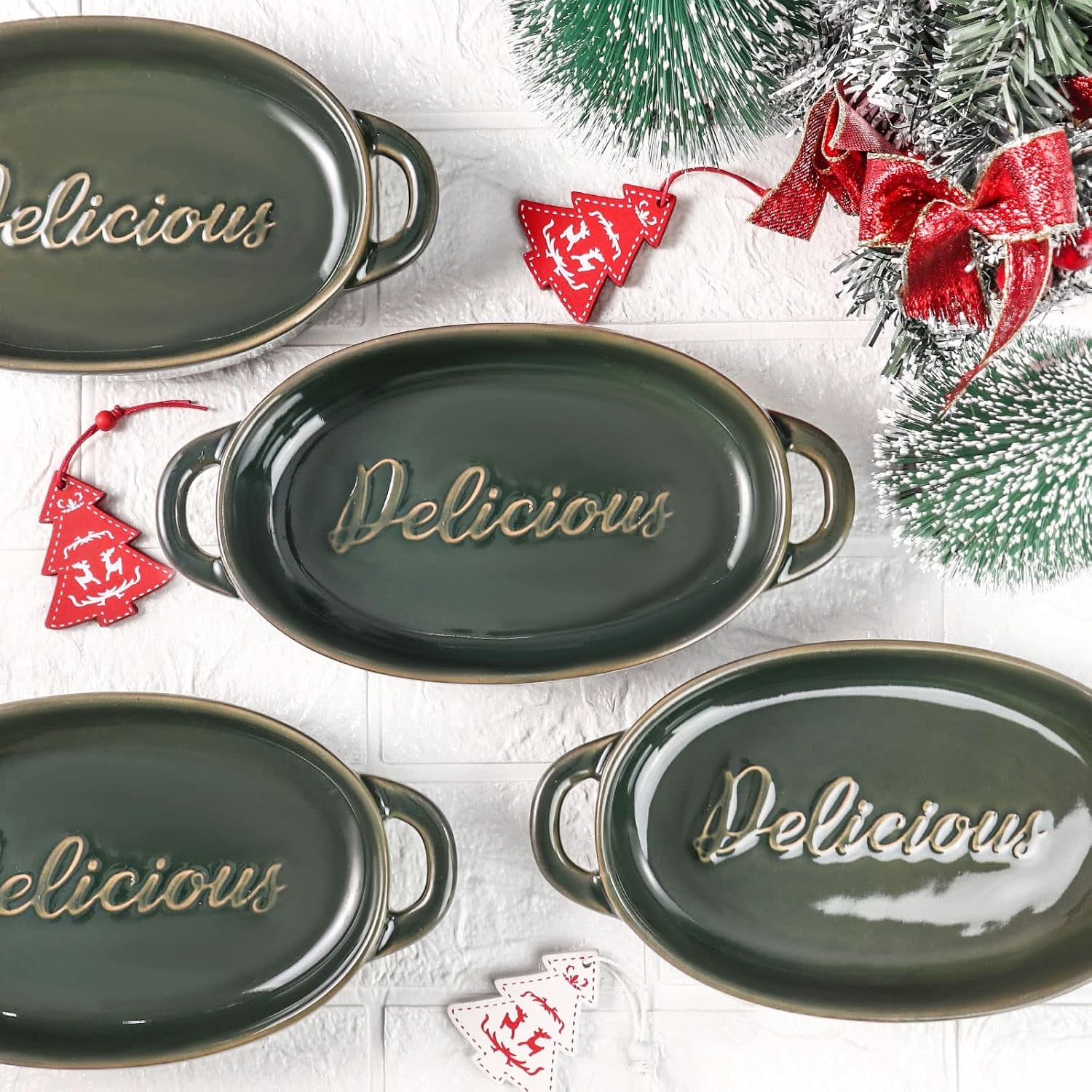 Artena 18Oz Solid Baking Dishes for Oven Set of 4, Artichoke Oval Casserole Baking Dish Set, Ultra-Fine Ceramic Bakeware, Small Lasagna Pan,Au Gratin Pans,Serving Dishes in 7.65X4.85X1.75 Inch