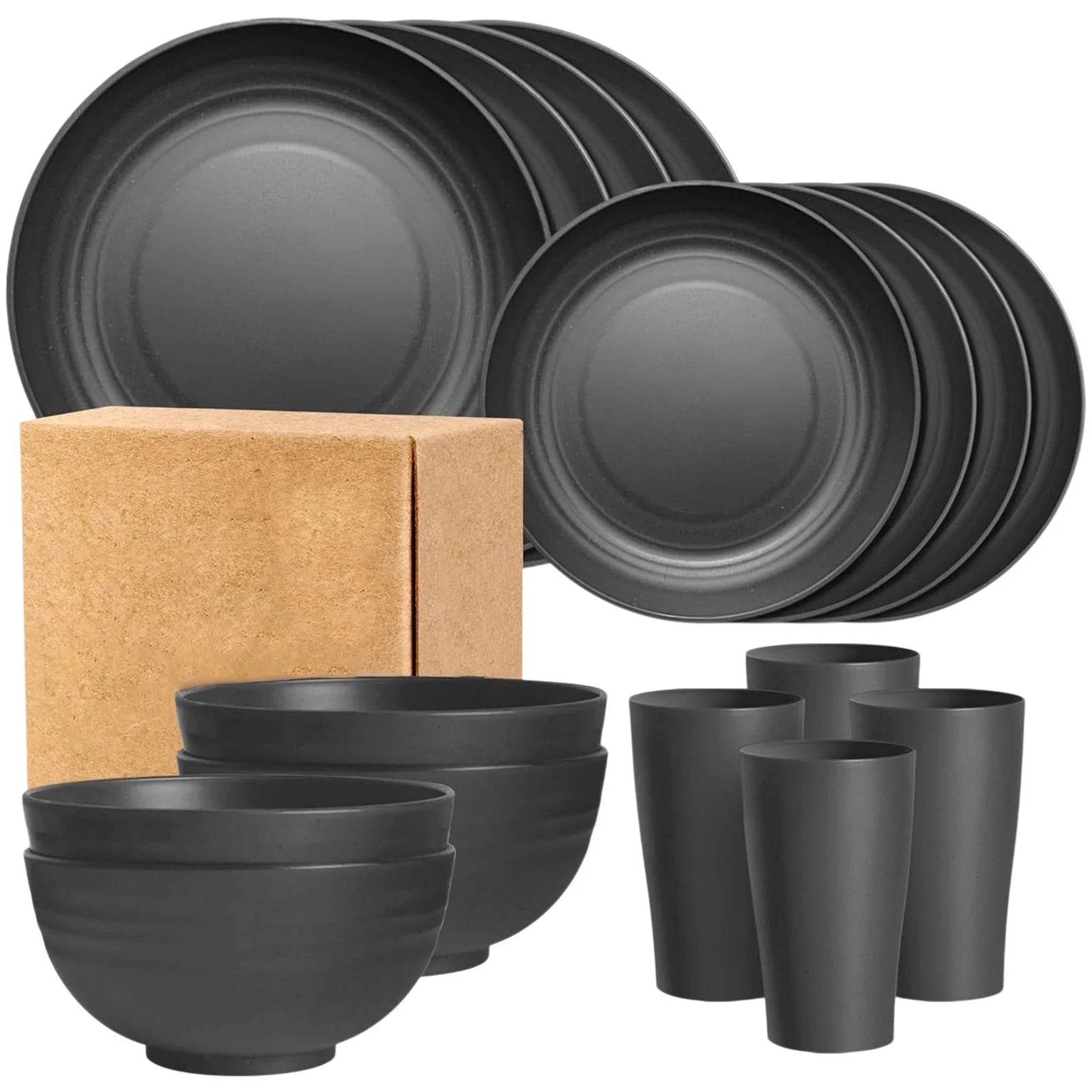 WNEXOPE 16-Piece Plastic Tableware Set - Durable, Stylish, and Easy to Clean for Everyday Use - White, Black, Gray