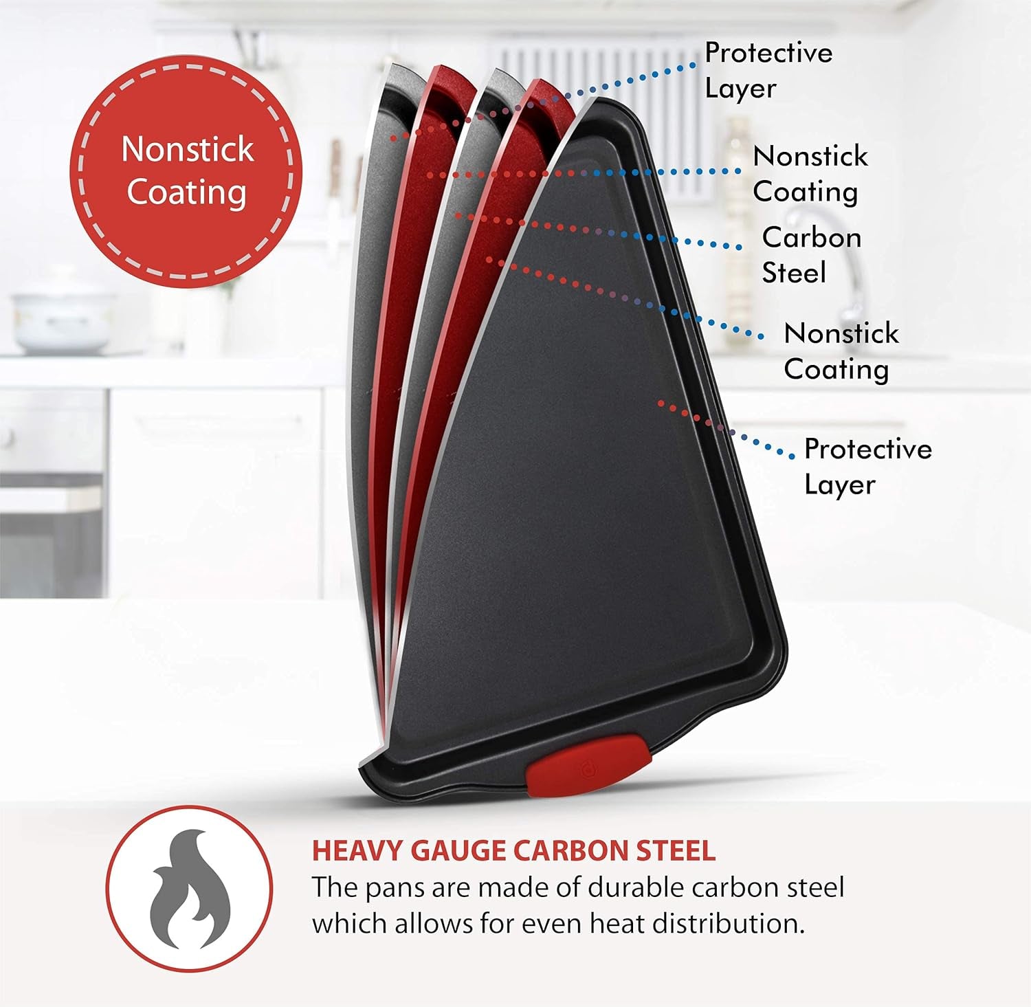 PERLLI Nonstick Bakeware Sets, 11 Piece Steel Baking Pan Tray Set with Silicone Handles Kitchen Oven Safe, Cookie Sheet, Muffin Pan, Cake Pan, Bread Loaf Pan, Brownie Pan W/Microfiber Cleaning Cloth