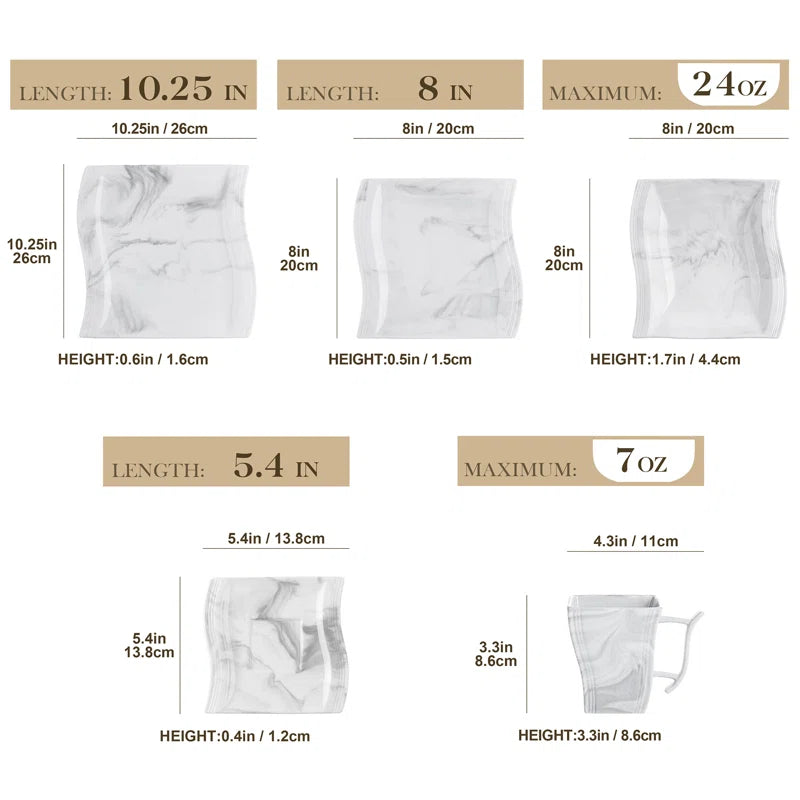 60 Piece Porcelain China Dinnerware Set - Service for 12