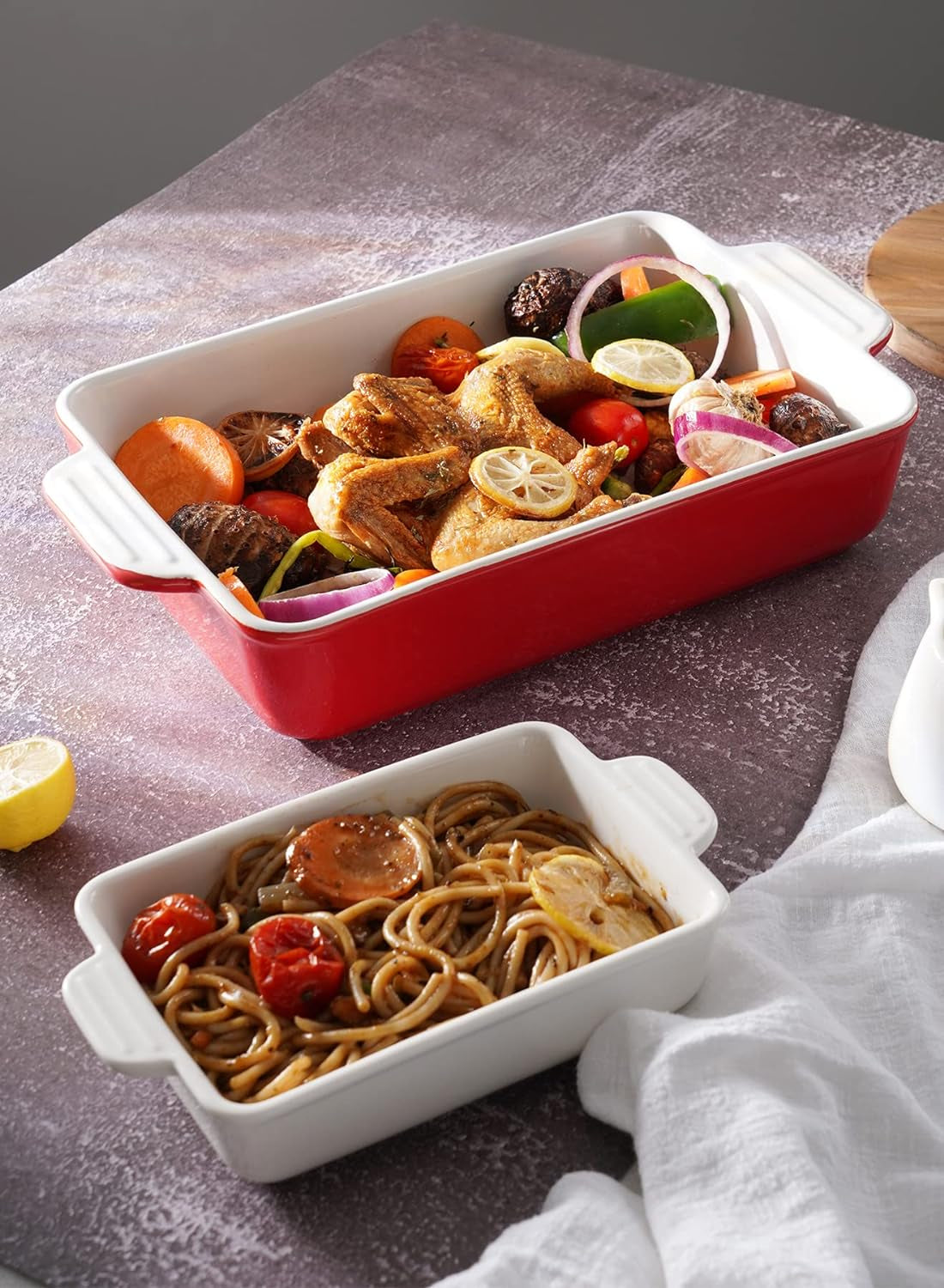 Ceramic Baking Dish, Large Rectangular Ceramic Baking Pan with Double Handles, Nonstick Casserole Dish for Cooking, Cake, Dinner and Banquet, 13''×7.9''×2.8''