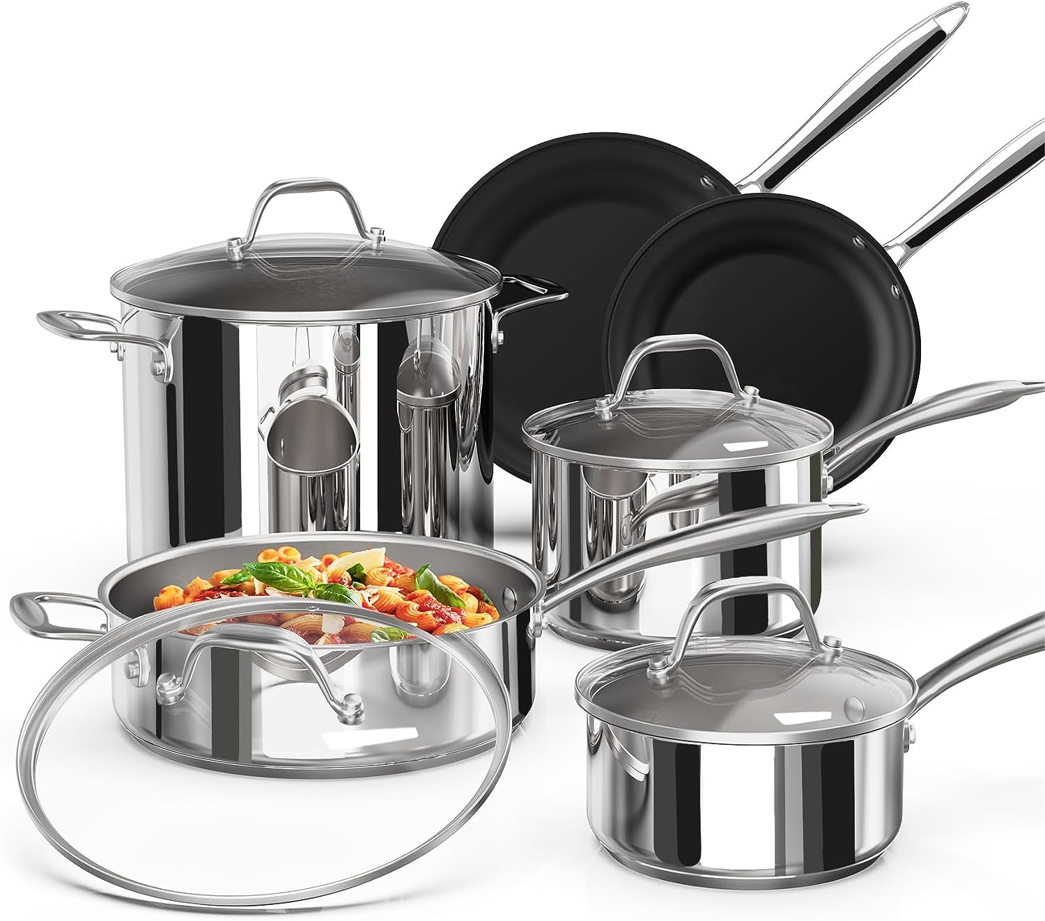 Whole Tri-Ply 18/10 Stainless Steel Pot and Pan Set (10 Piece), Copper Pots and Pans Set with Stainless Steel Lid, Induction Cookware Set, Include Stock Pot, Saucepan, Frying Pan - Copper