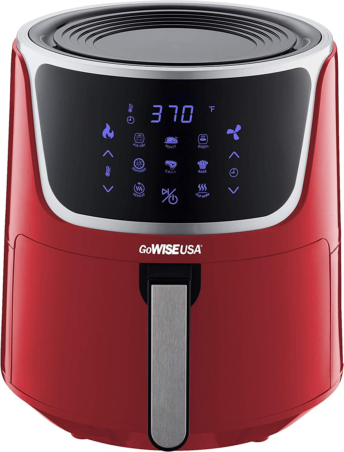 Gowise USA GW22957 7-Quart Electric Air Fryer with Dehydrator & 3 Stackable Racks, Digital Touchscreen with 8 Functions + Recipes, 7.0-Qt, Red/Silver