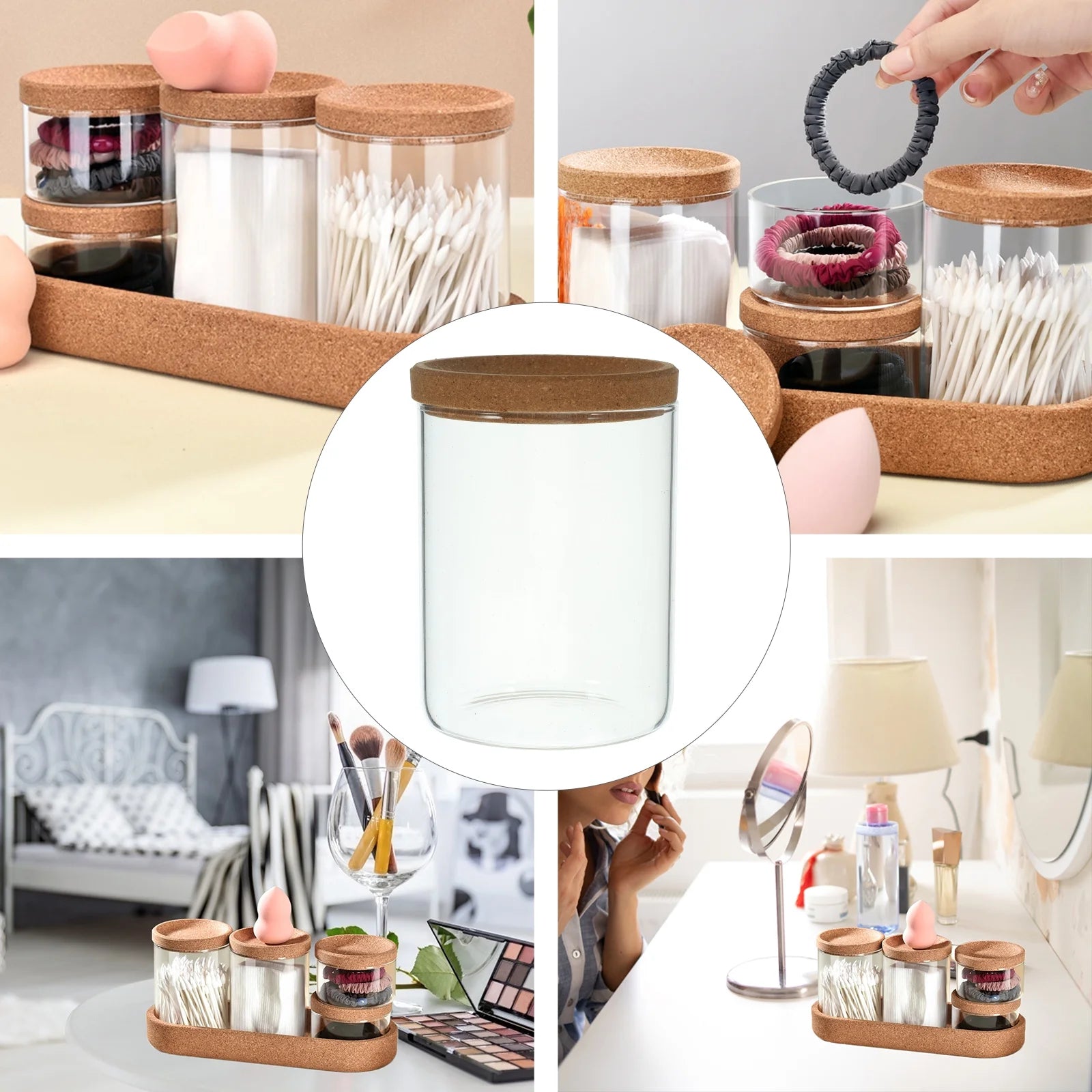 Glass Storage Jar Storage Container Bathroom Storage Organizer for Cotton Ball Cotton Swab Cotton round Pads