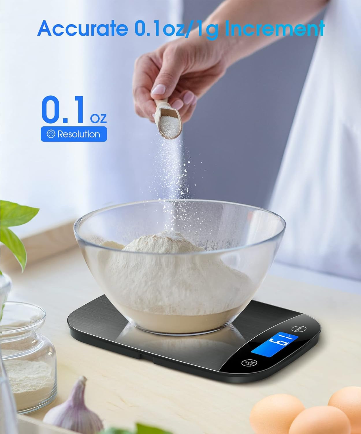 Nicewell Food Scale 22Lbs Digital Kitchen Scale for Cooking Baking Weight Loss, Weighs in Grams and Ounce with 0.1Oz/1G Resolution, Sleek Design and Large LCD Screen
