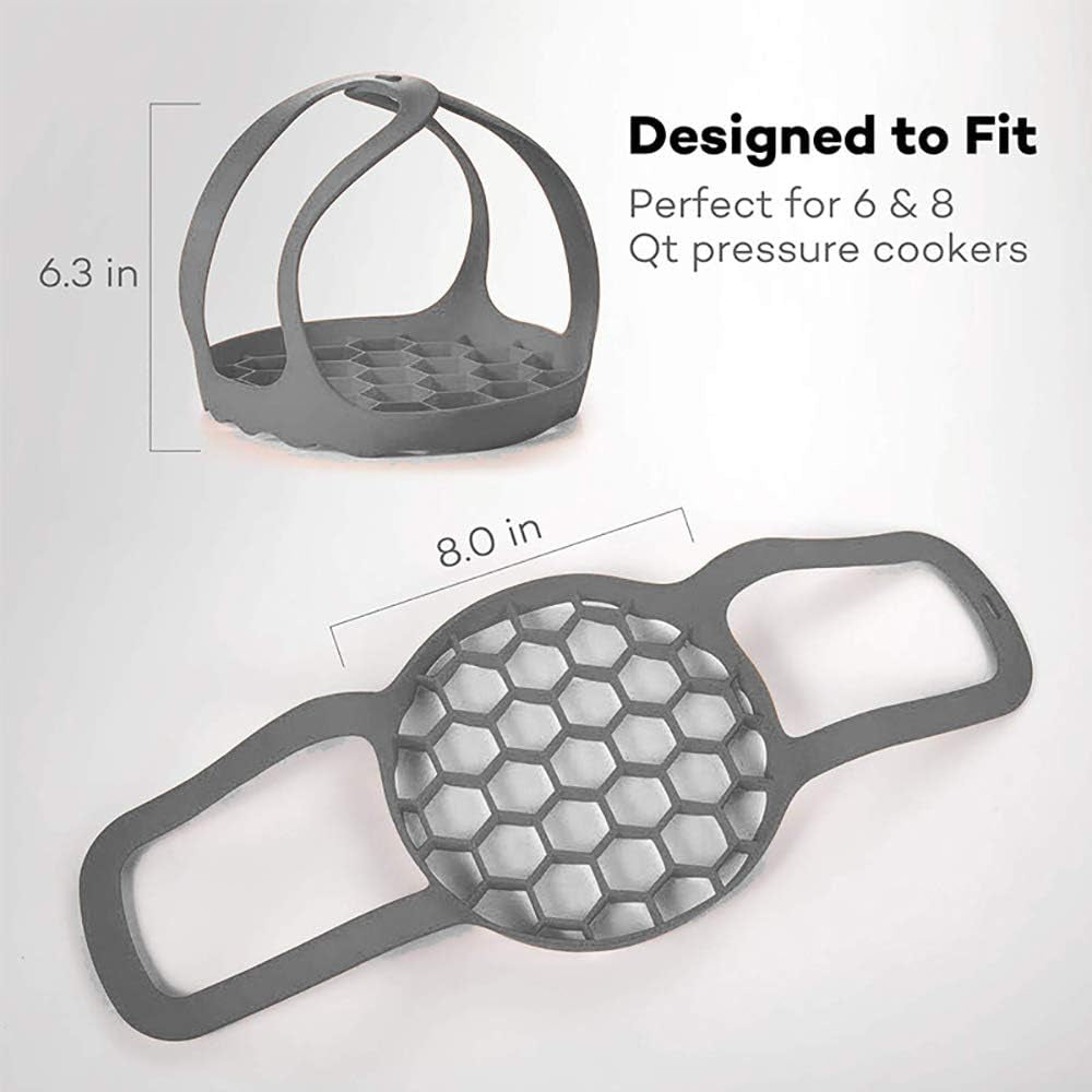 Pressure Cooker Sling, Silicone Bakeware Sling for 6 Qt/8 Qt Instant Pot, Ninja Foodi and Multi-Function Cooker Anti-Scalding Bakeware Lifter Steamer Rack, Bpa-Free Silicone Egg Steamer Rack (Gray)