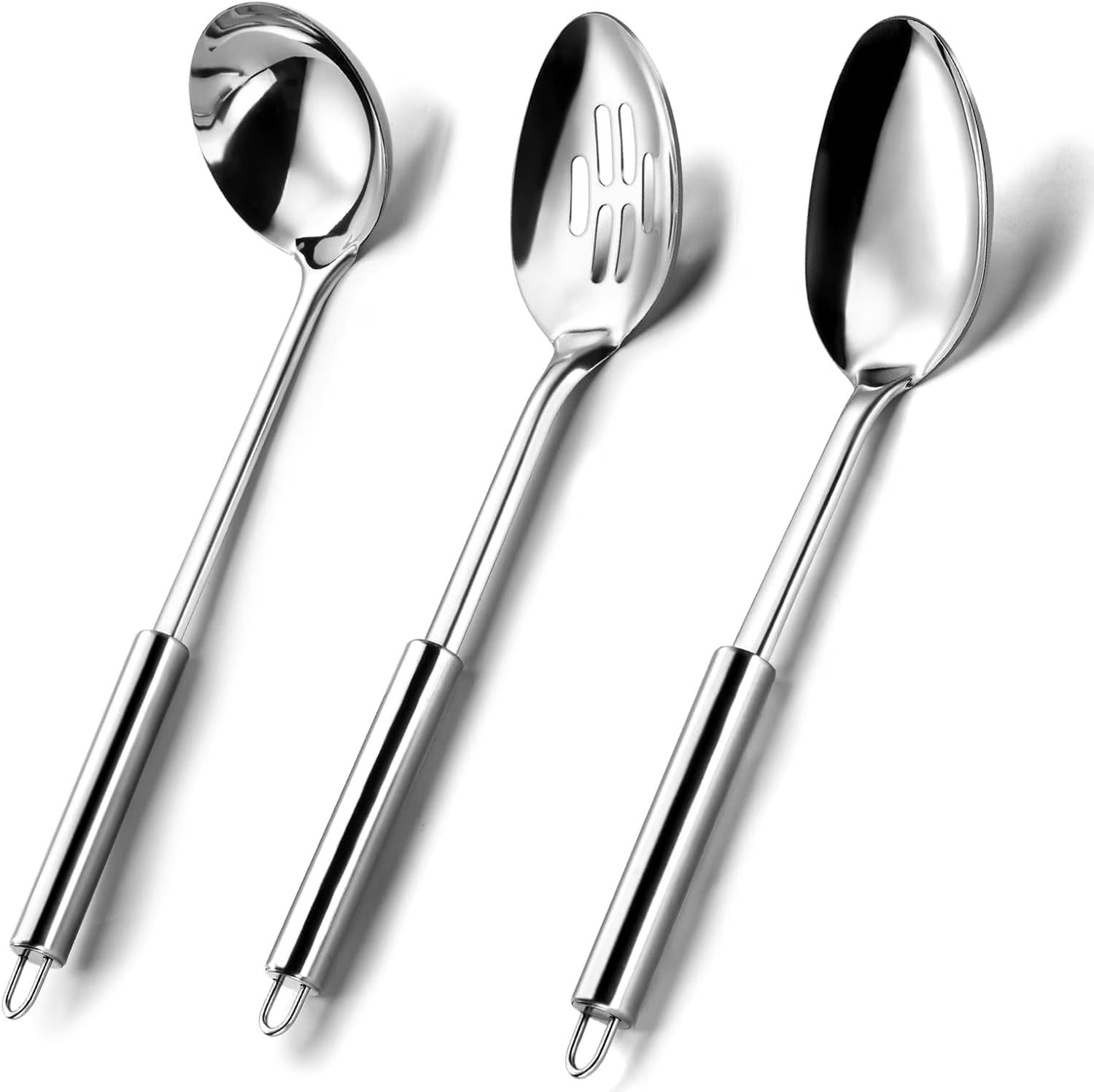 Mirdinner 3 Pcs Cooking Utensils Set, 304 Stainless Steel Kitchen Utensils, Serving Utensils Set Includes Serving Spoon, Slotted Spoon and Soup Ladle, Serving Spoons for Party, Dishwasher Safe