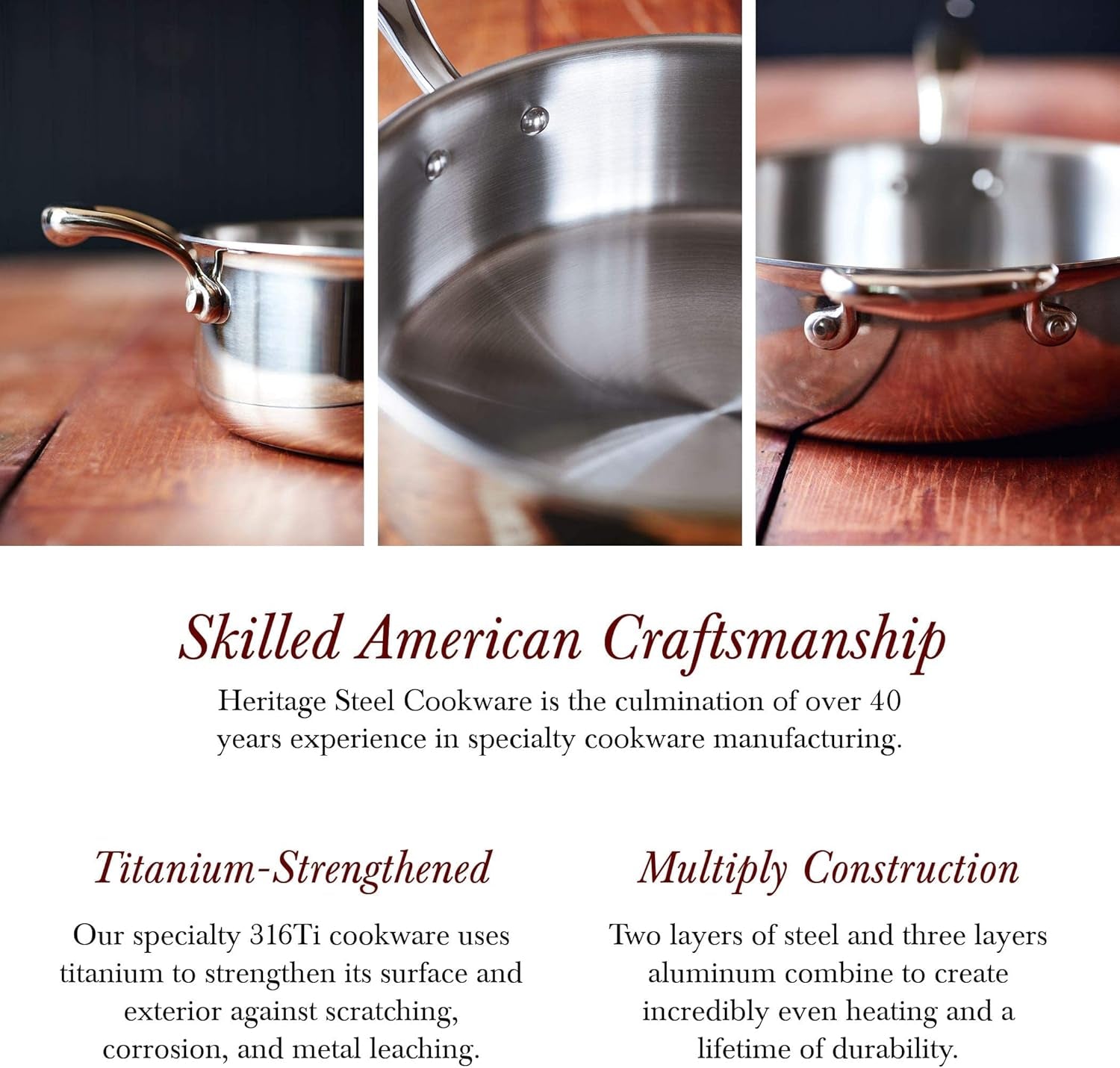 Heritage Steel 2 Quart Saucepan - Titanium Strengthened 316Ti Stainless Steel with 5-Ply Construction - Induction-Ready and Fully Clad, Made in USA