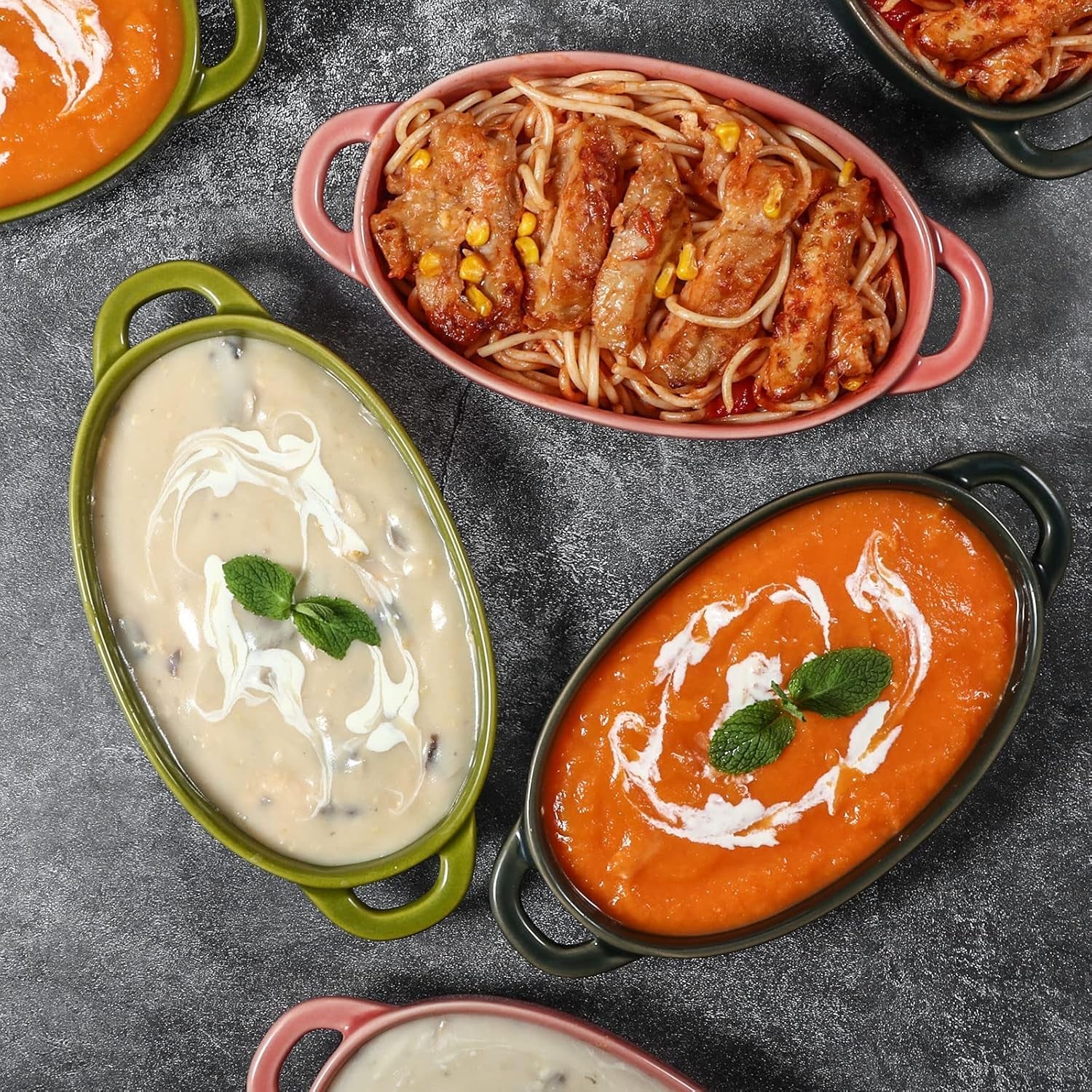 Artena 18Oz Solid Baking Dishes for Oven Set of 4, Artichoke Oval Casserole Baking Dish Set, Ultra-Fine Ceramic Bakeware, Small Lasagna Pan,Au Gratin Pans,Serving Dishes in 7.65X4.85X1.75 Inch