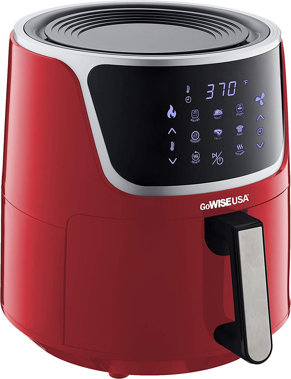 Gowise USA GW22957 7-Quart Electric Air Fryer with Dehydrator & 3 Stackable Racks, Digital Touchscreen with 8 Functions + Recipes, 7.0-Qt, Red/Silver