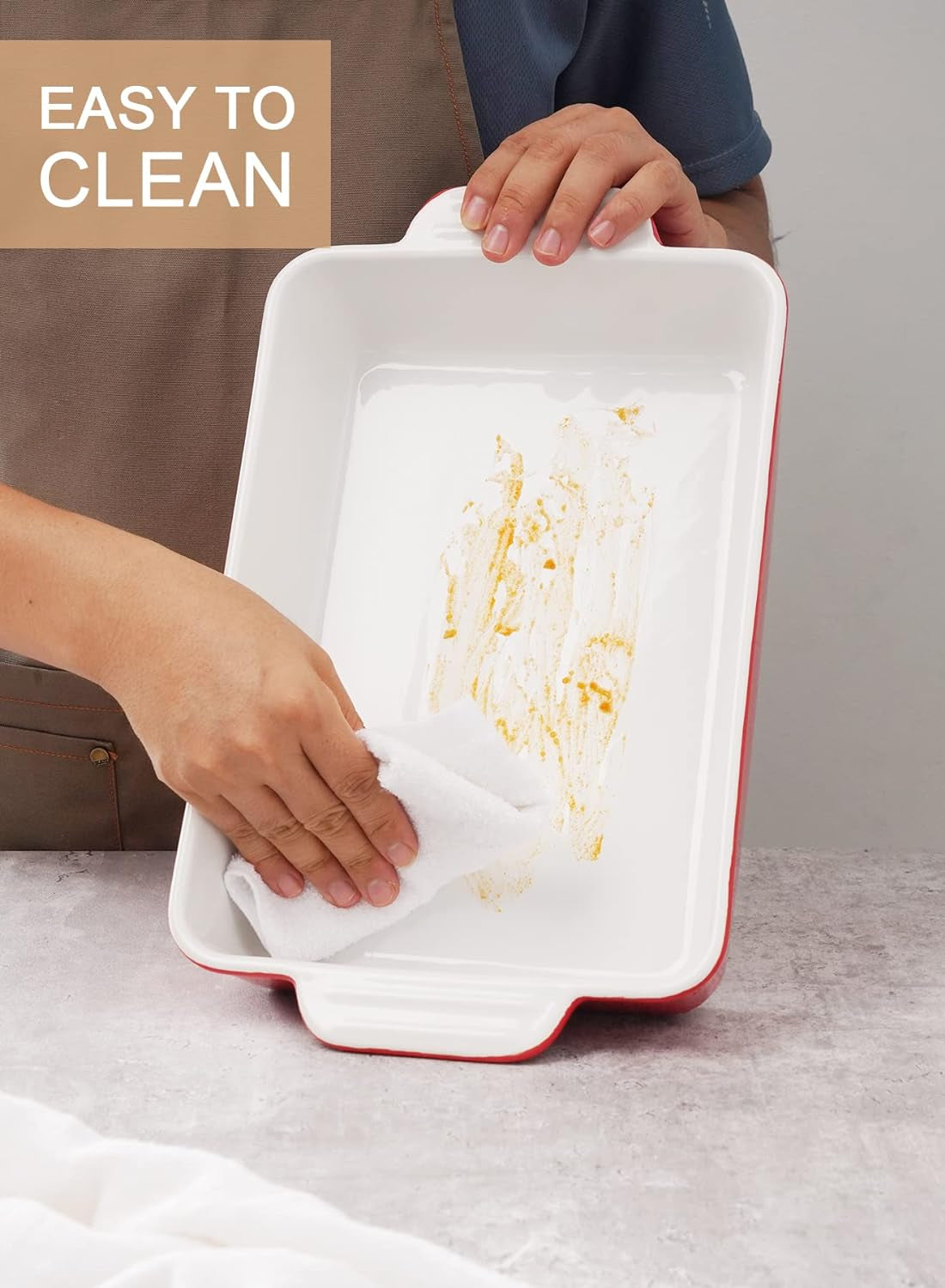 Ceramic Baking Dish, Large Rectangular Ceramic Baking Pan with Double Handles, Nonstick Casserole Dish for Cooking, Cake, Dinner and Banquet, 13''×7.9''×2.8''