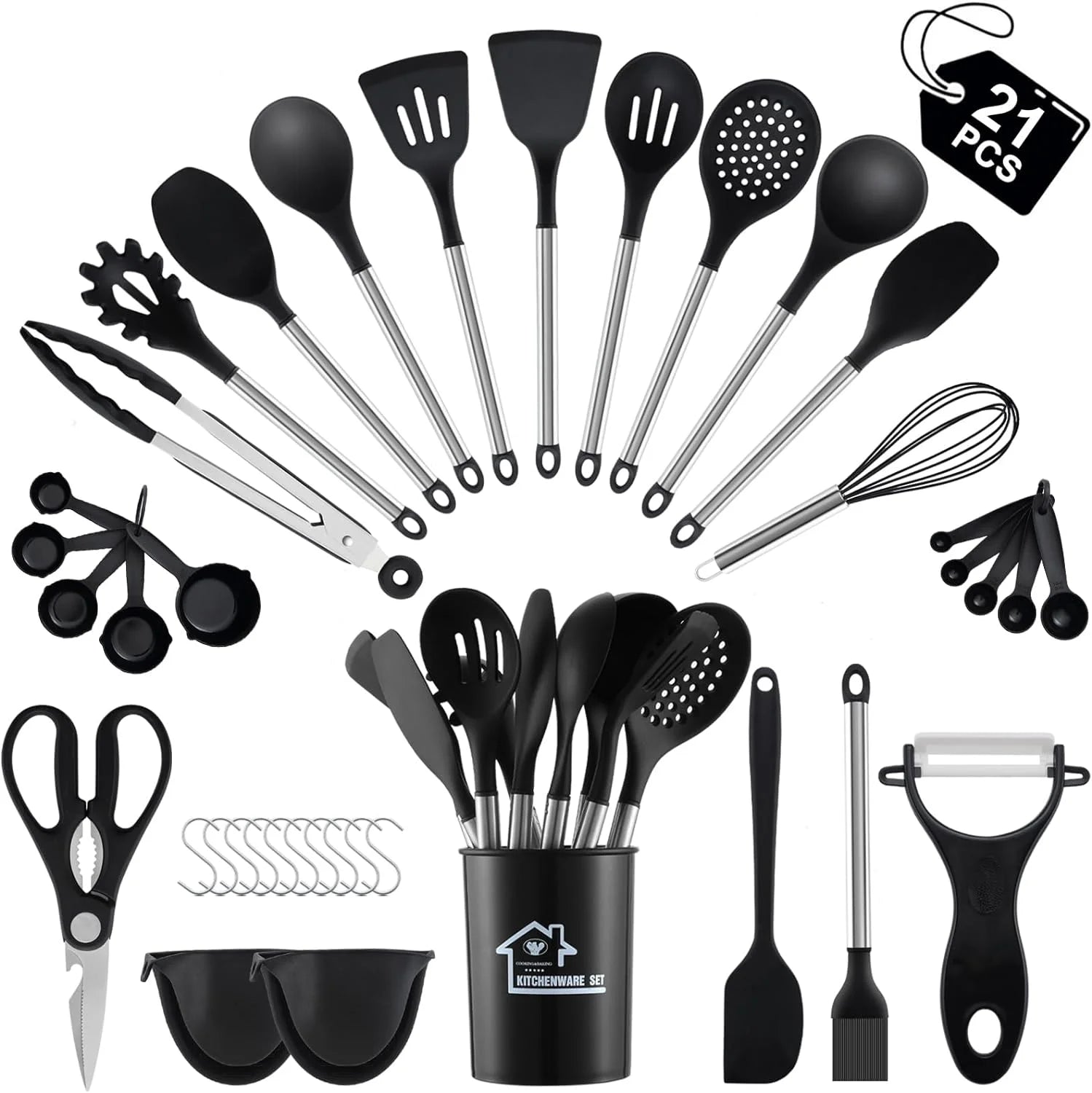 Mirdinner 3 Pcs Cooking Utensils Set, 304 Stainless Steel Kitchen Utensils, Serving Utensils Set Includes Serving Spoon, Slotted Spoon and Soup Ladle, Serving Spoons for Party, Dishwasher Safe