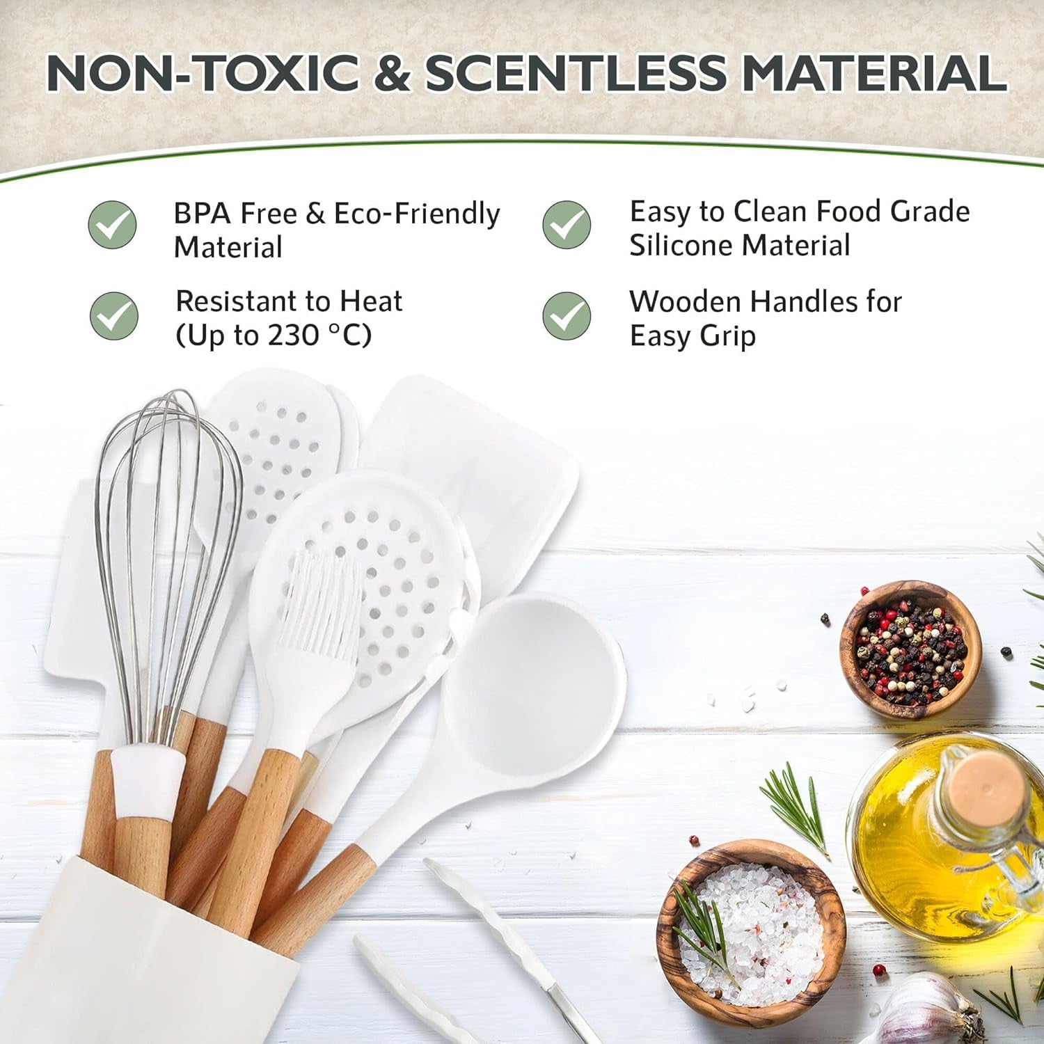 Silicone Cooking Utensils Set White – 11 Pcs Silicone Spatula Sets for Cooking | Heat-Resistant, Bpa-Free Kitchen Utensils Set for Cooking & Baking | Non Toxic Cooking Utensils Set with Utensil Holder