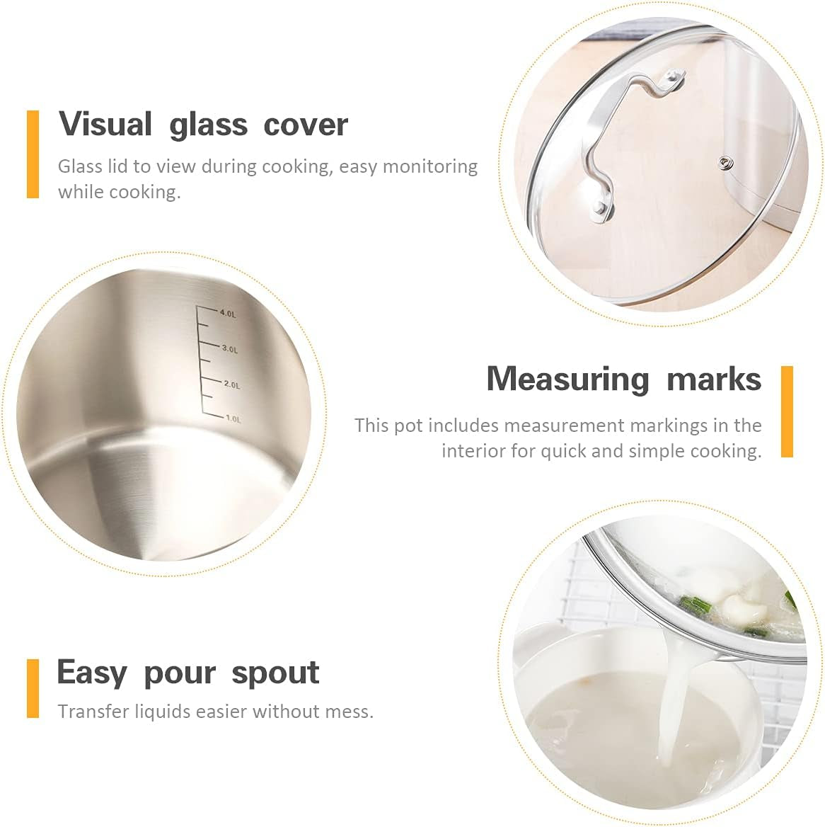 4 Quart Stainless Steel Stock Pot/ Stockpot with Glass Lid,4 Qt Multi Pasta Cooking Soup Pot with Pour Spout,Scale Engraved Inside, Oven Dishwasher Safe ,Compatible for Family Meals