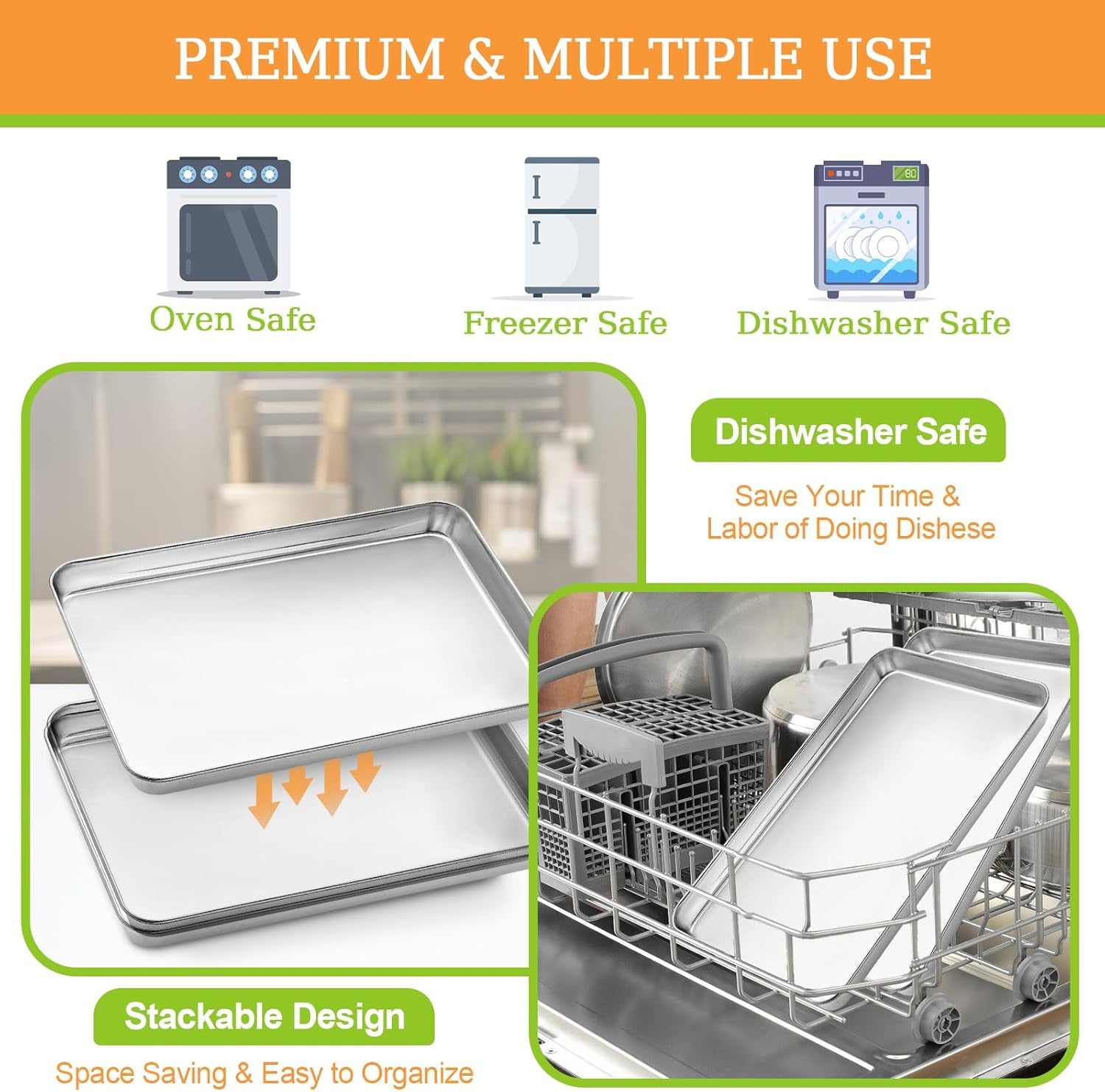 4 Pieces Baking Sheet Pan Tray, CEKEE Stainless Steel Small Cookie Sheets for Baking, Baking Sheets for Oven, Warp Resistant & Heavy Duty & Rust Free Baking Pans Set - Size 9.3 X 6.9 X 0.98 Inch