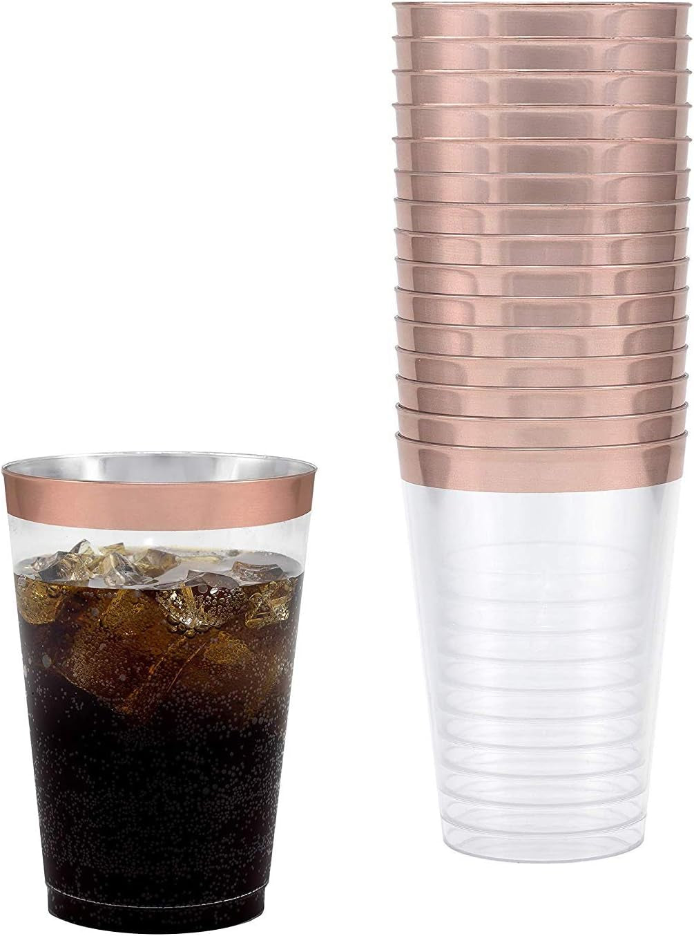 Bloomingoods Rose Gold Disposable Plates Set for 50 Guest - 450 Piece Rose Gold Plastic Dinnerware Set - 100 Rose Gold Rimmed Plastic Plates, 50 Rose Gold Rimmed Plastic Cups, 100 Paper Napkins,