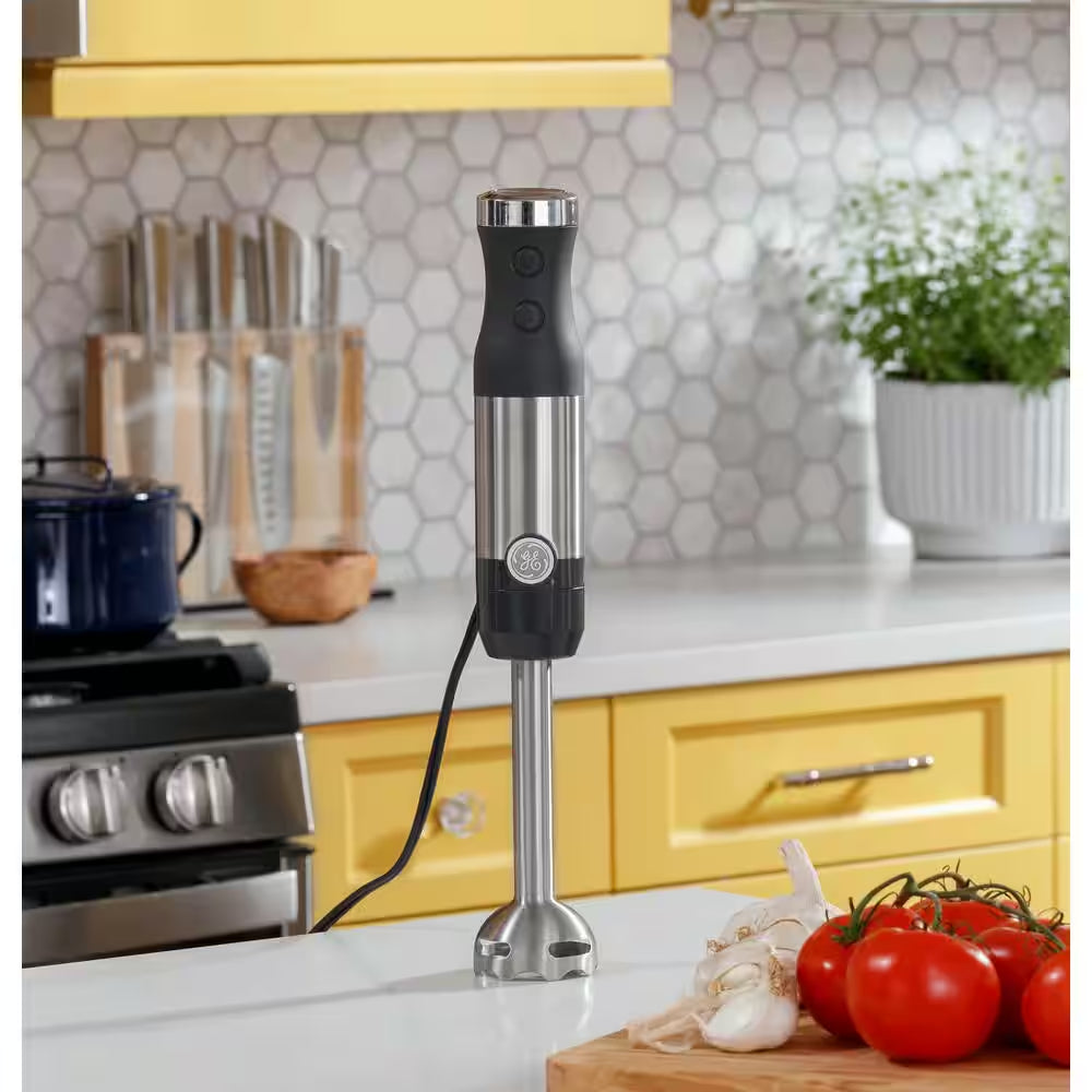 2-Speed Stainless Steel Immersion Hand Blender with Whisk, Blending, and Chopping Jar Attachments