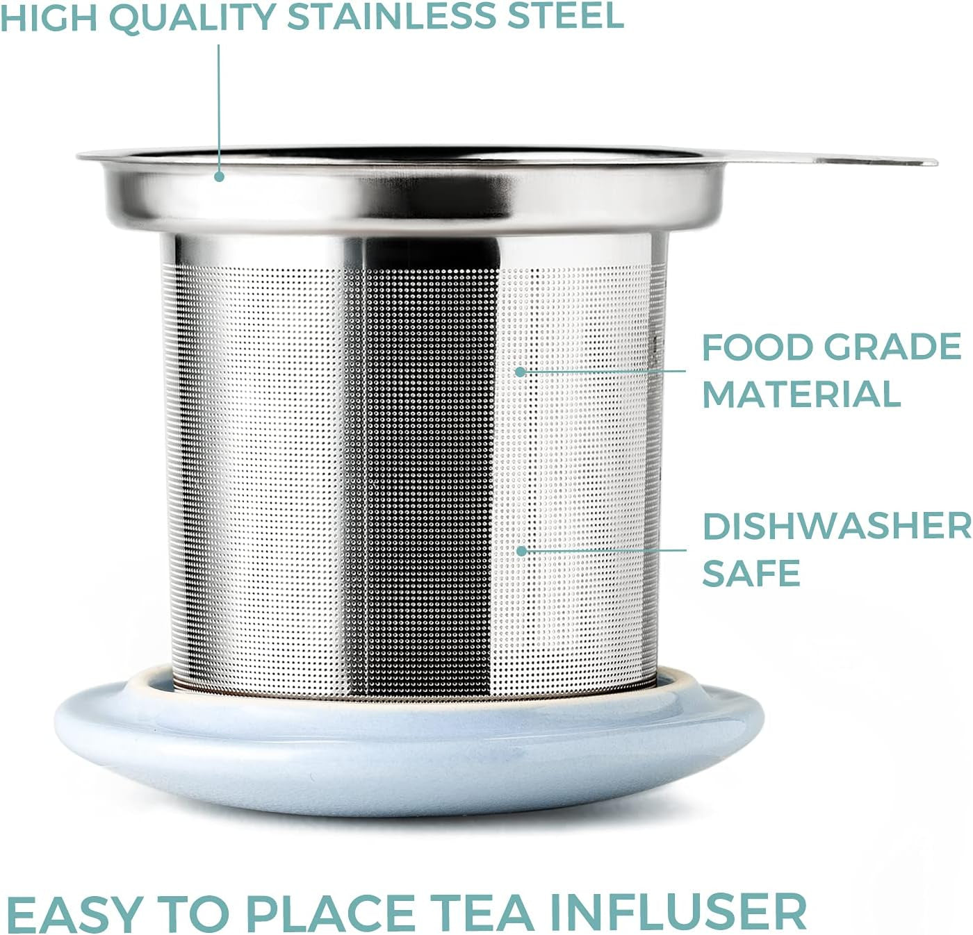 Amorarc Ceramic Tea Mug,17Oz Tea Cup with Infuser and Lid, Tea Strainer Cups with Tea Bag Holder for Loose Leaf Tea, Tea Steeping Mug for Tea/Coffee/Milk with Well-Wrapped Box for Gifts-Light BLUE